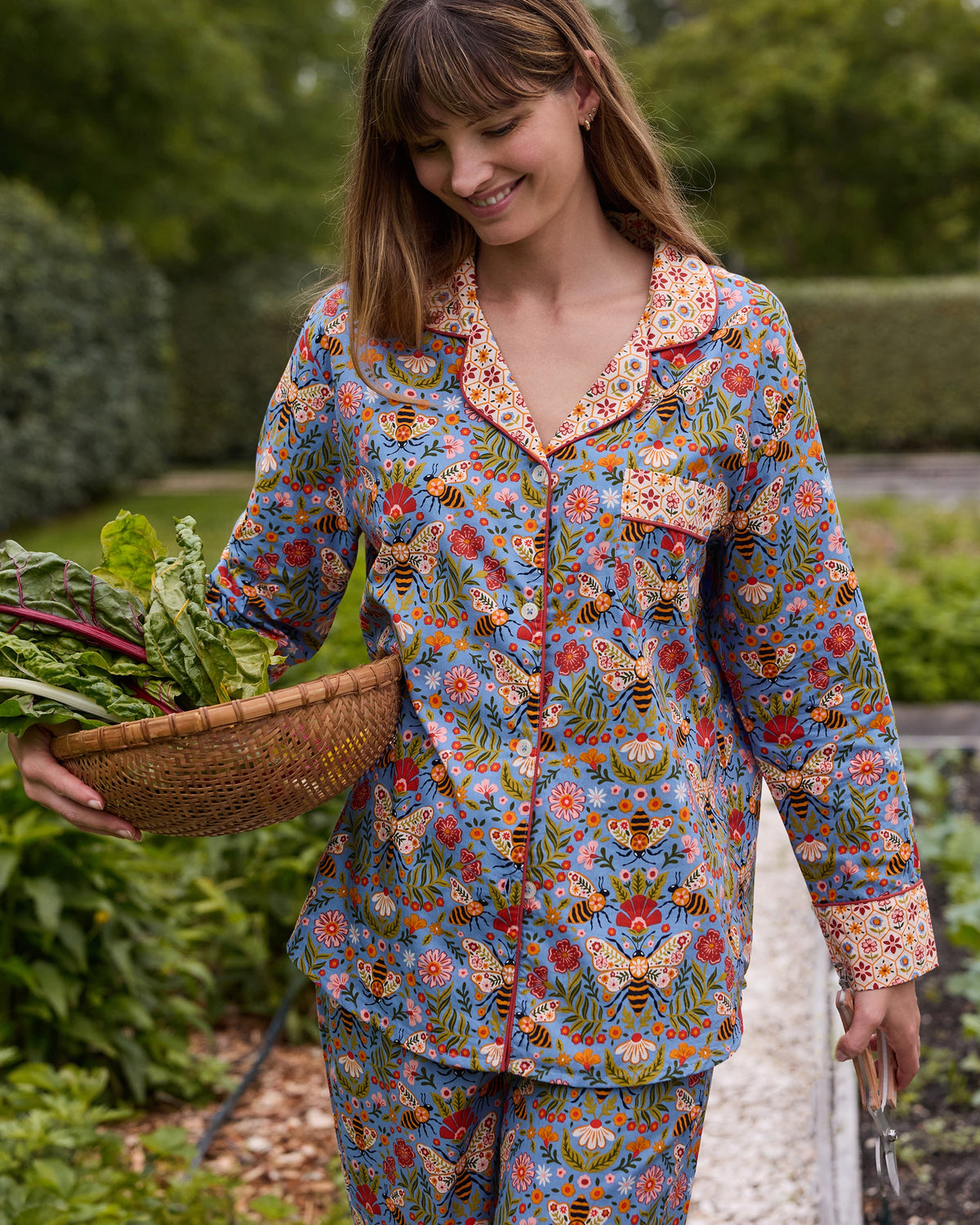 Bee Tapestry - Long PJ Set - Delphinium Blue
