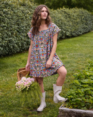 Bee Tapestry - Pintuck Nightgown - Delphinium Blue