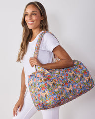 Bee Tapestry - Quilted Duffle & Oversized Pouch Duo Bundle - Delphinium Blue