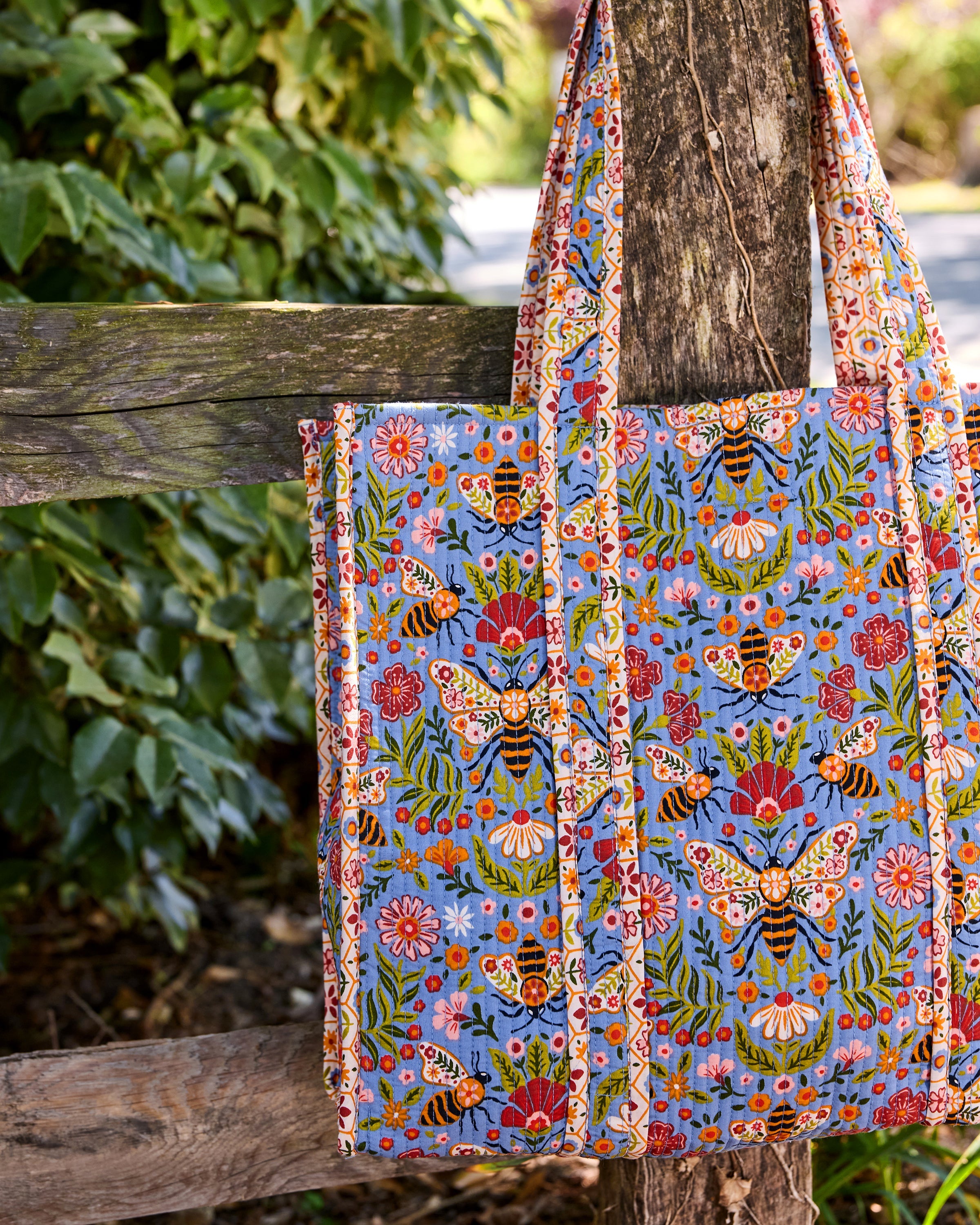 Bee Tapestry - The Traveler Tote - Delphinium Blue