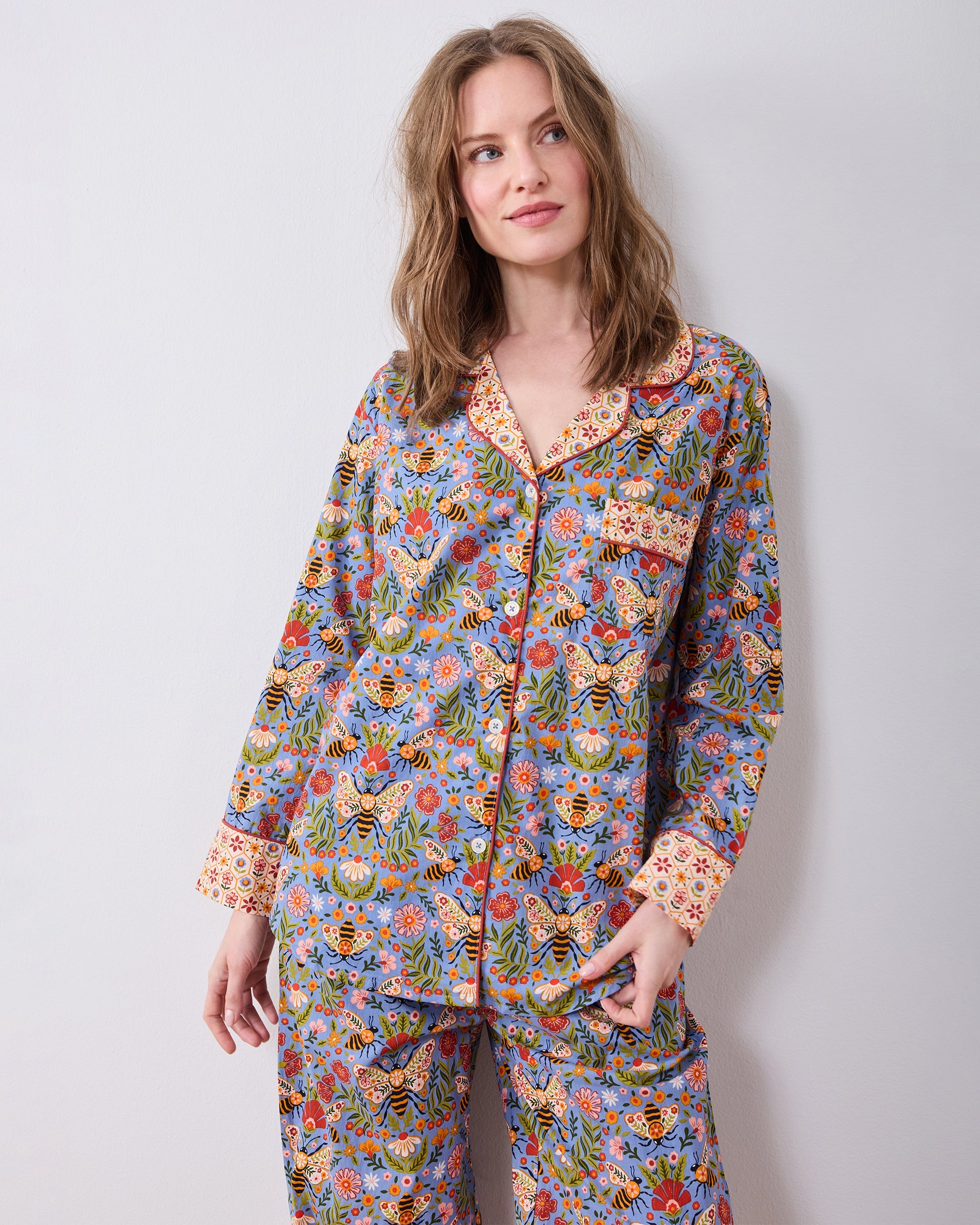 Bee Tapestry - Petite Long PJ Set - Delphinium Blue