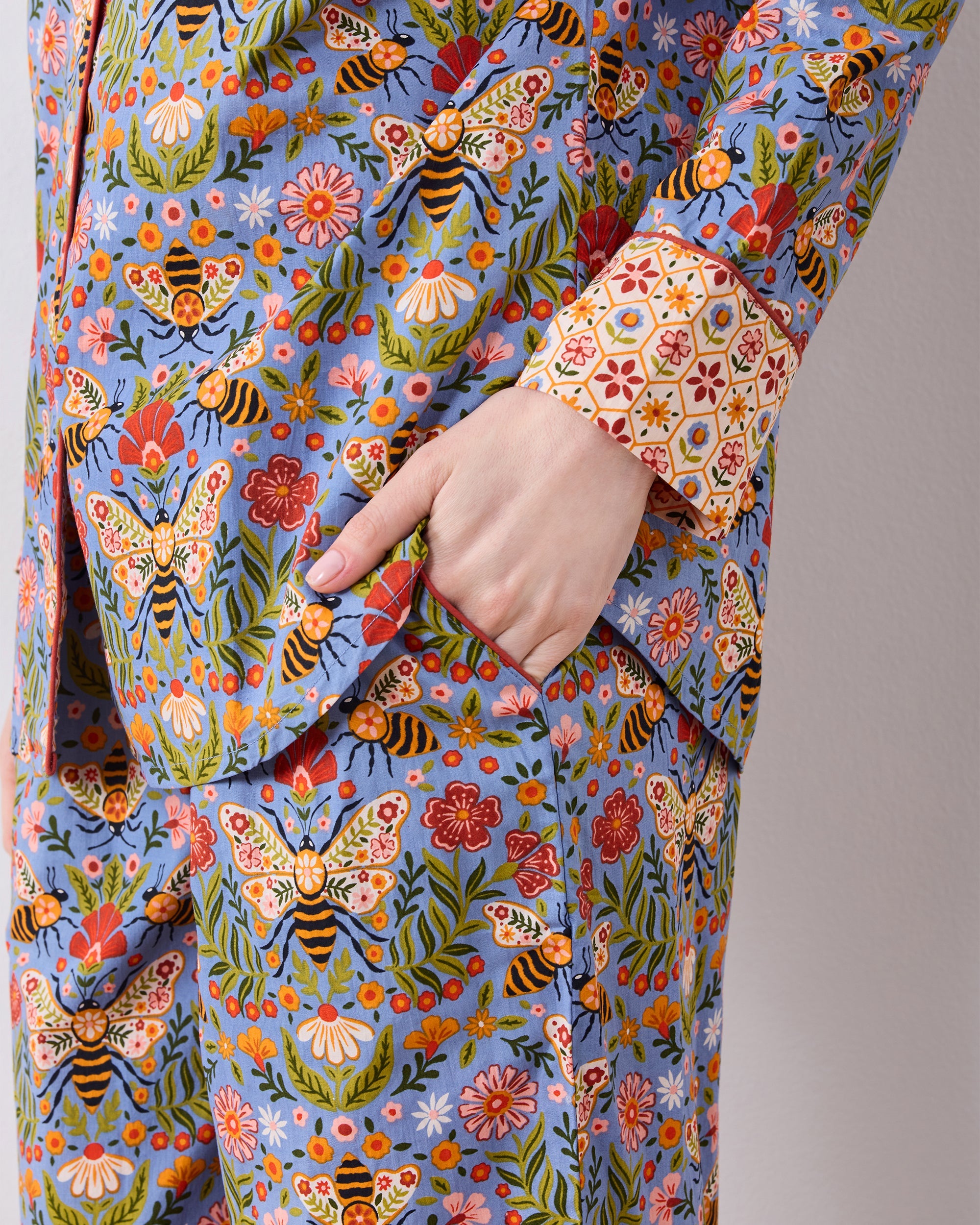 Bee Tapestry - Petite Long PJ Set - Delphinium Blue