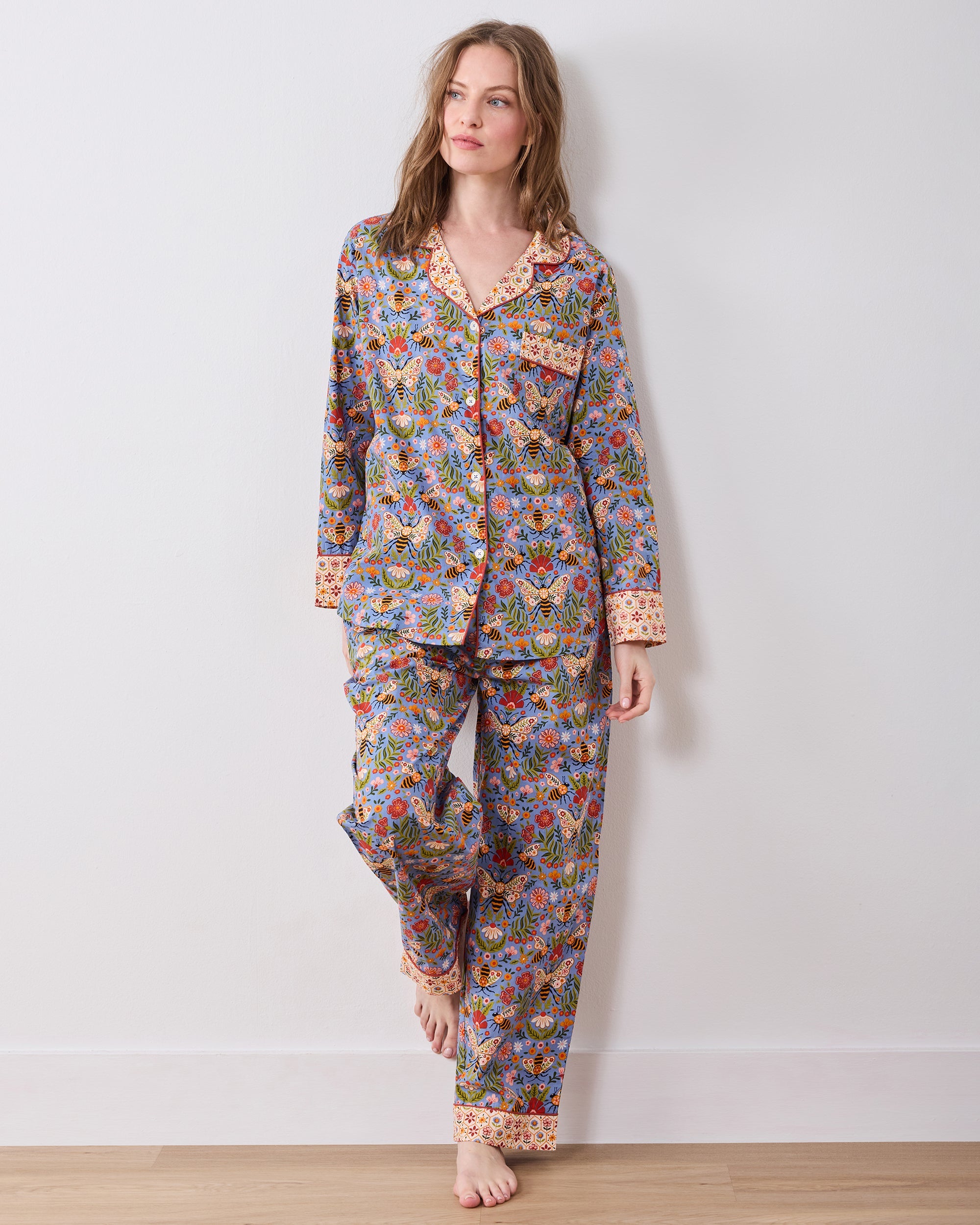 Bee Tapestry - Petite Long PJ Set - Delphinium Blue