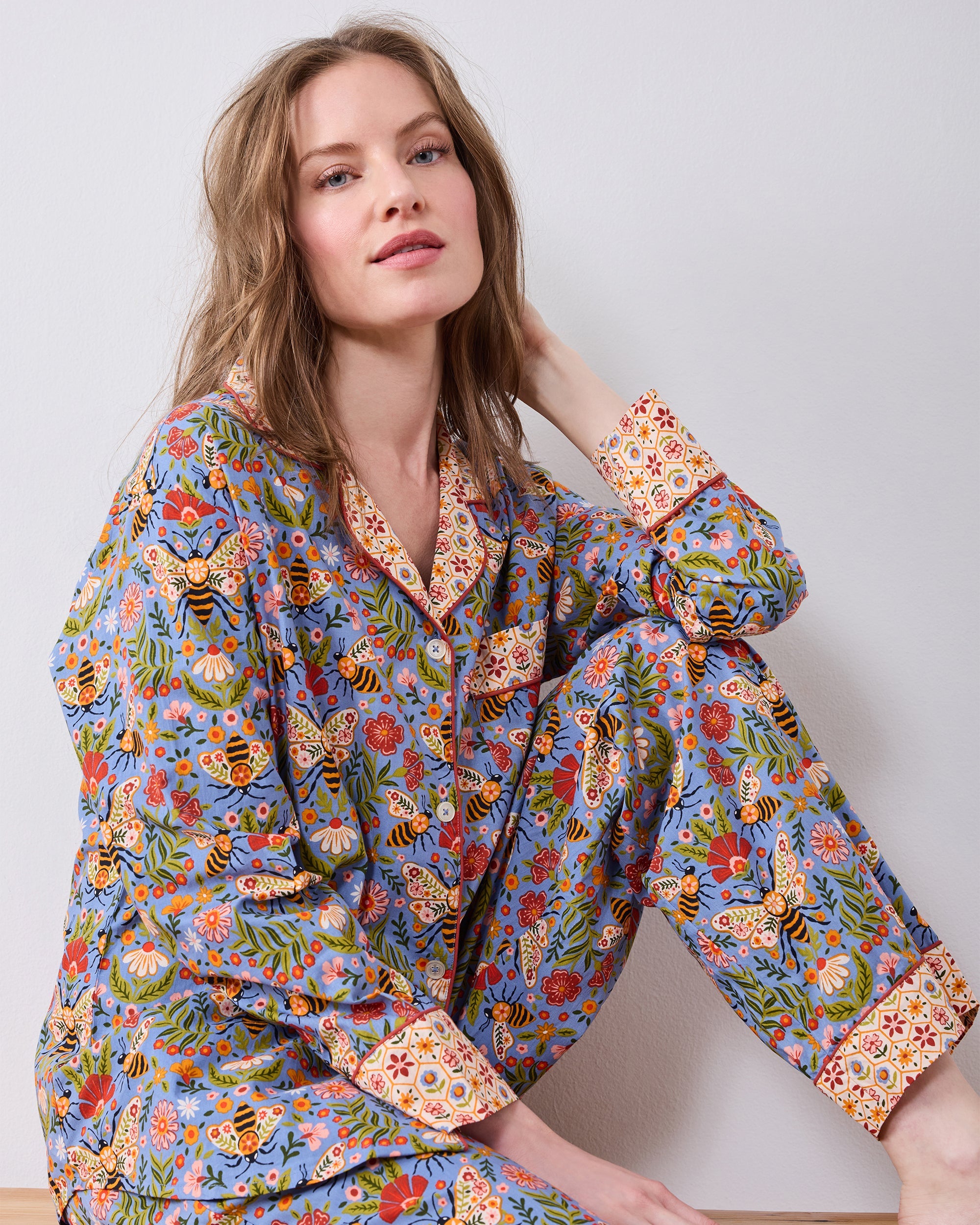 Bee Tapestry - Tall Long PJ Set - Delphinium Blue