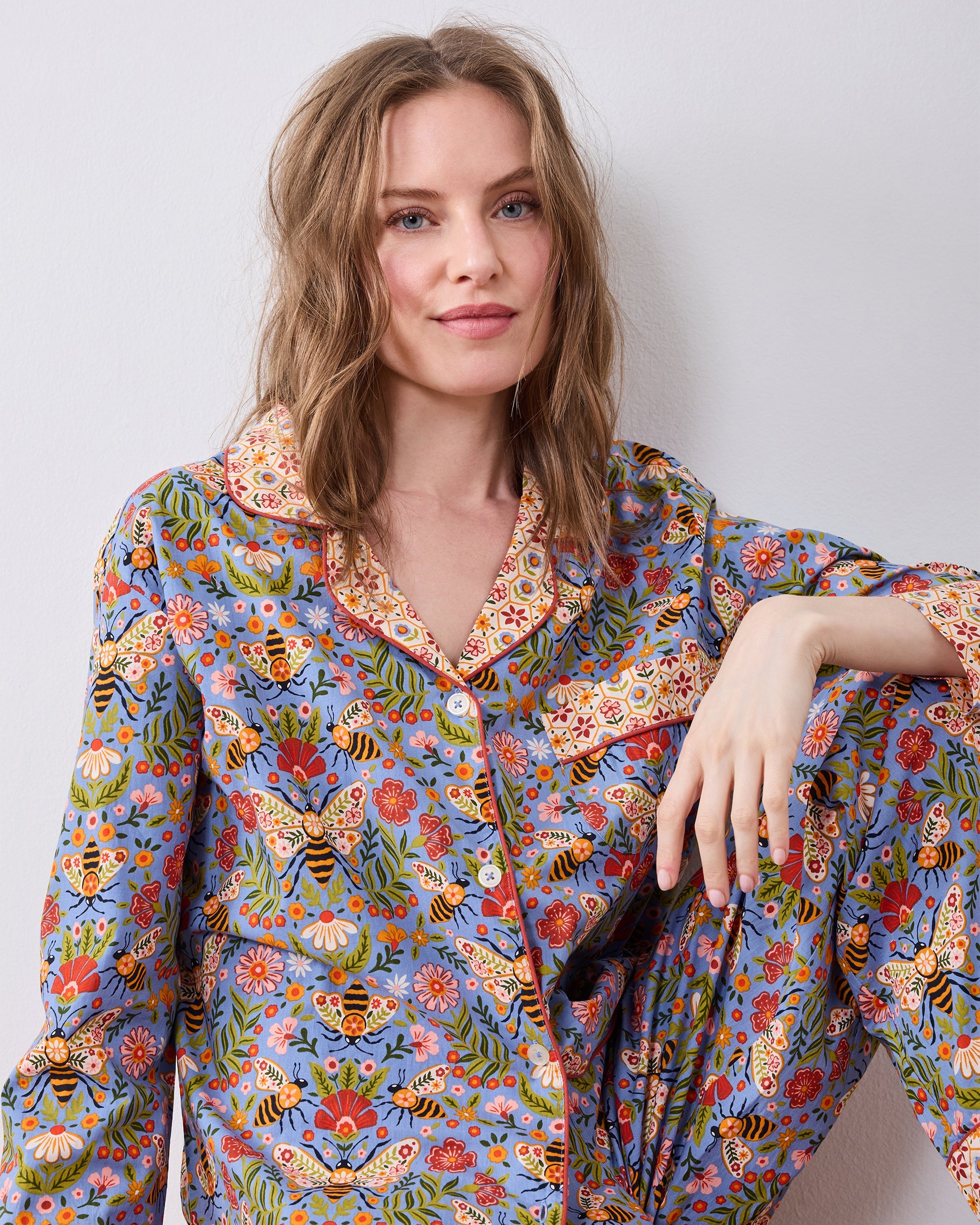Bee Tapestry - Tall Long PJ Set - Delphinium Blue
