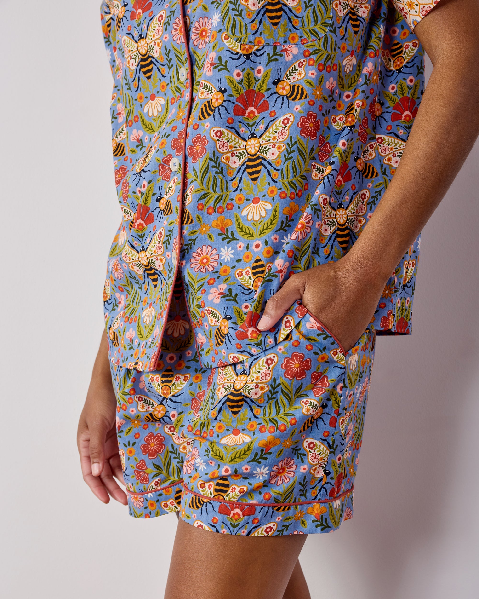 Bee Tapestry - Short PJ Set - Delphinium Blue