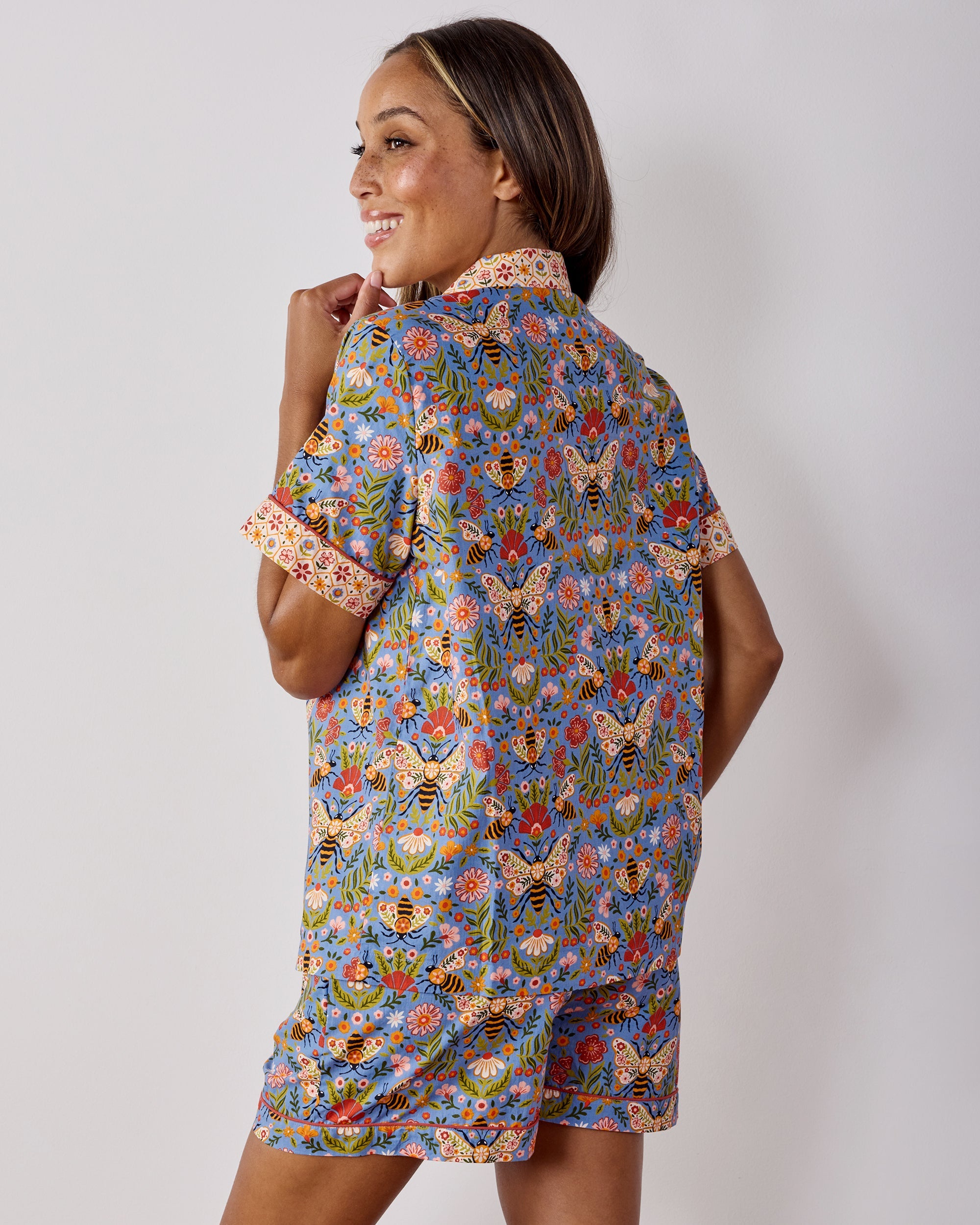 Bee Tapestry - Short PJ Set - Delphinium Blue