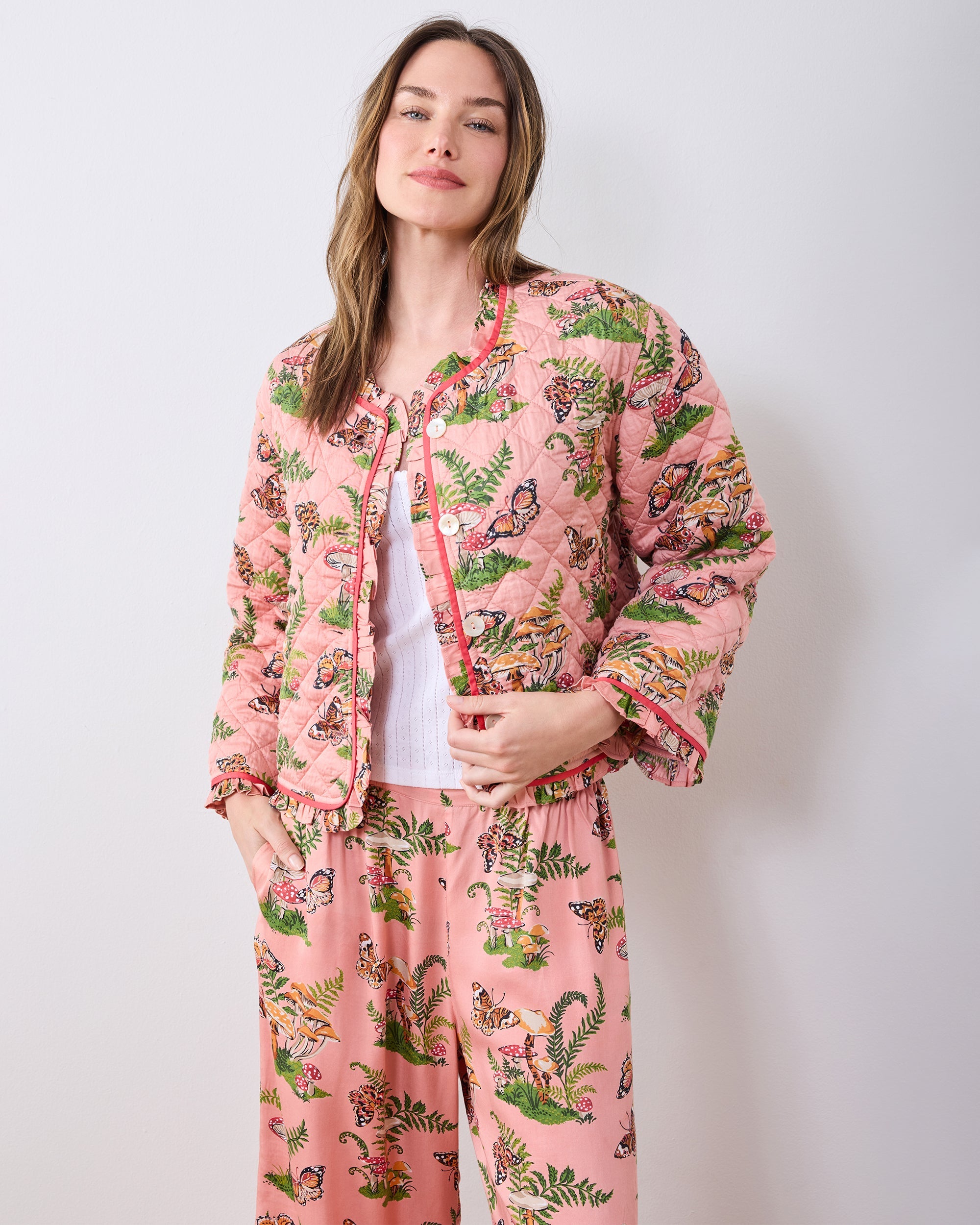 Butterfly Forager - Eco Satin Slumber Jacket - Rosewood