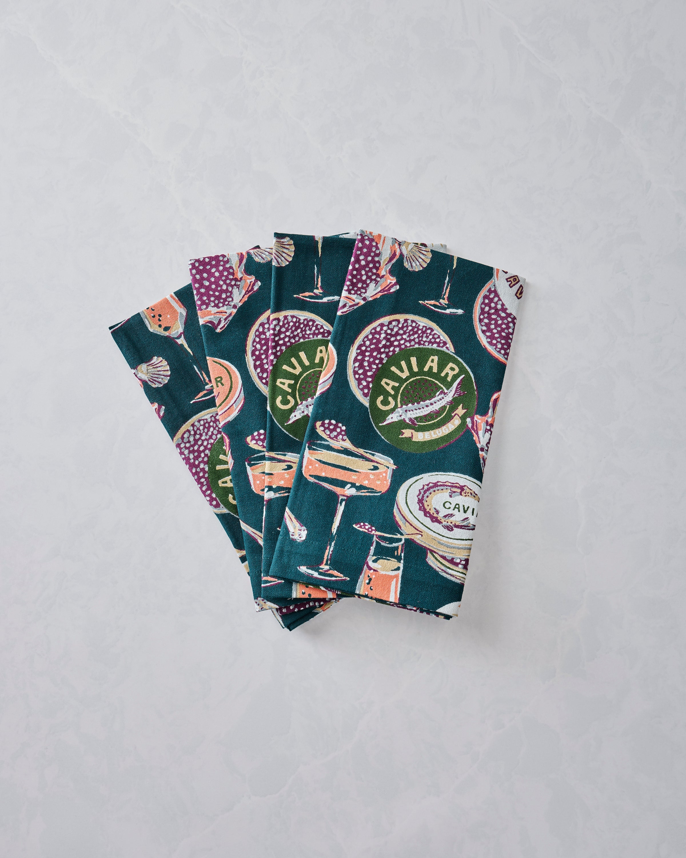 Champagne & Caviar - Dinner Napkins Set of 4 - Peacock Feather