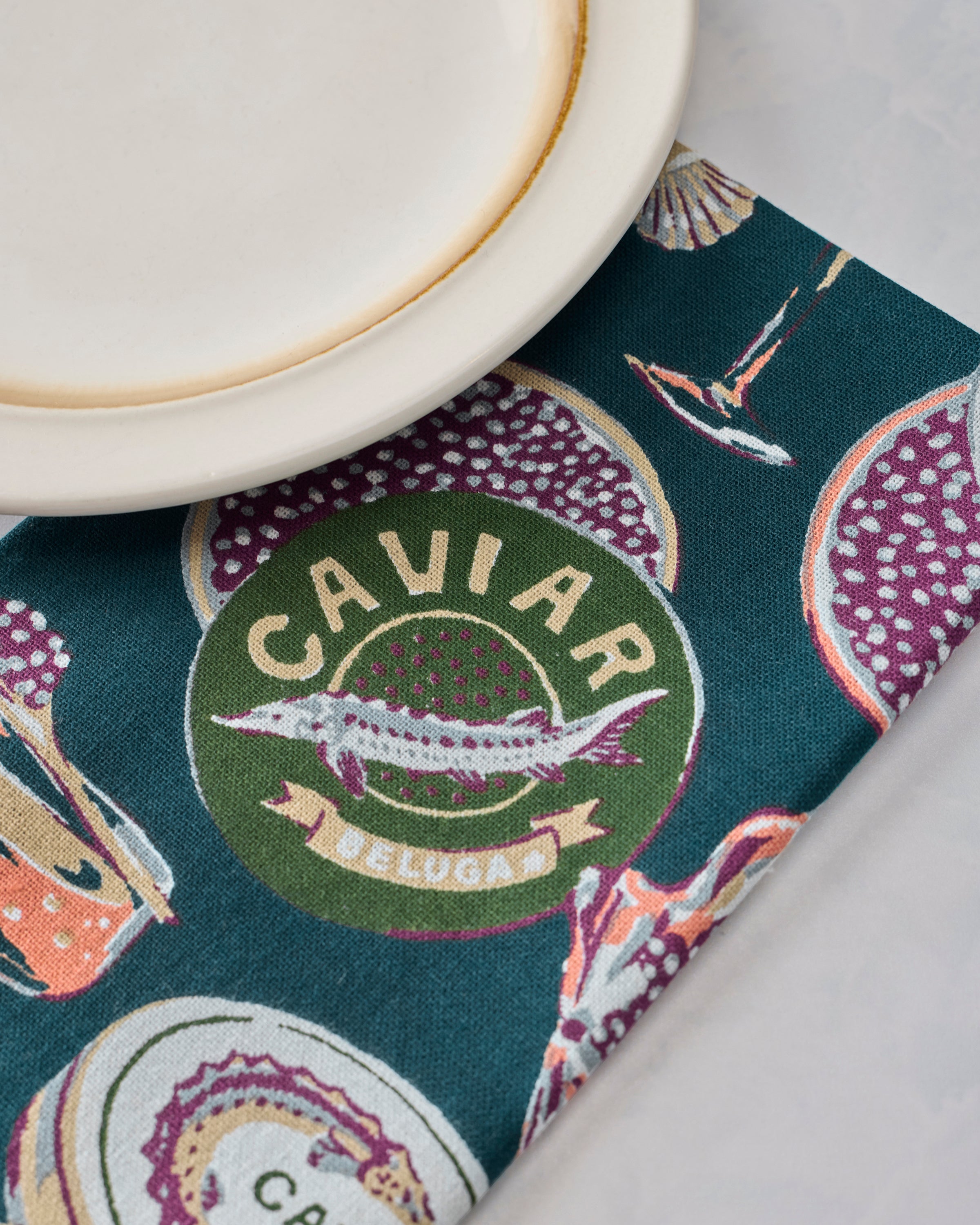 Champagne & Caviar - Dinner Napkins Set of 4 - Peacock Feather