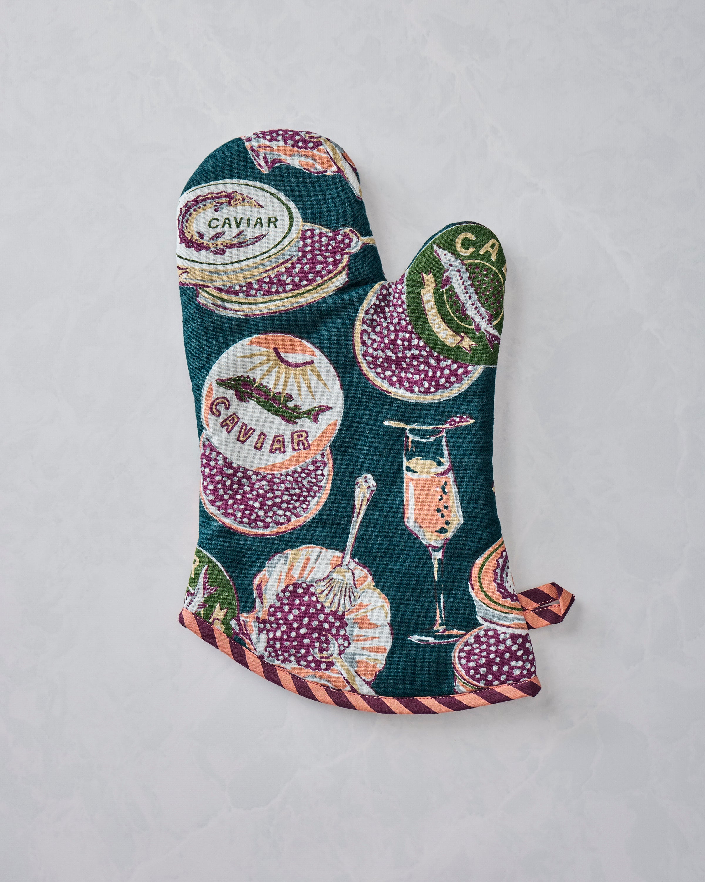 Champagne & Caviar - Oven Mitt - Peacock Feather