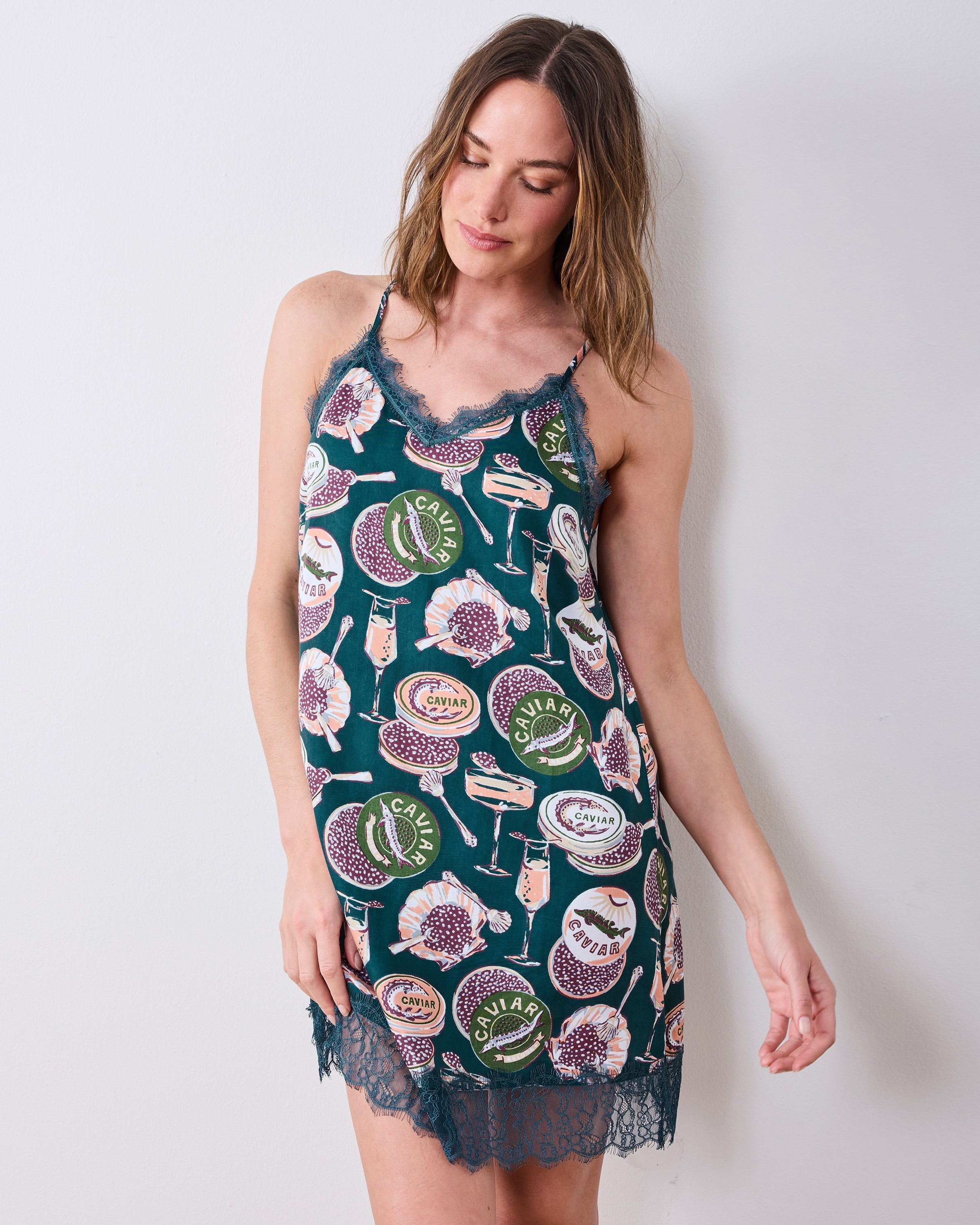 Champagne & Caviar - Eco Satin Robe & Aimee Nightie Bundle - Peacock Feather