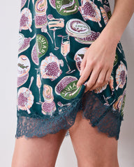 Champagne & Caviar - Eco Satin Aimee Nightie - Peacock Feather