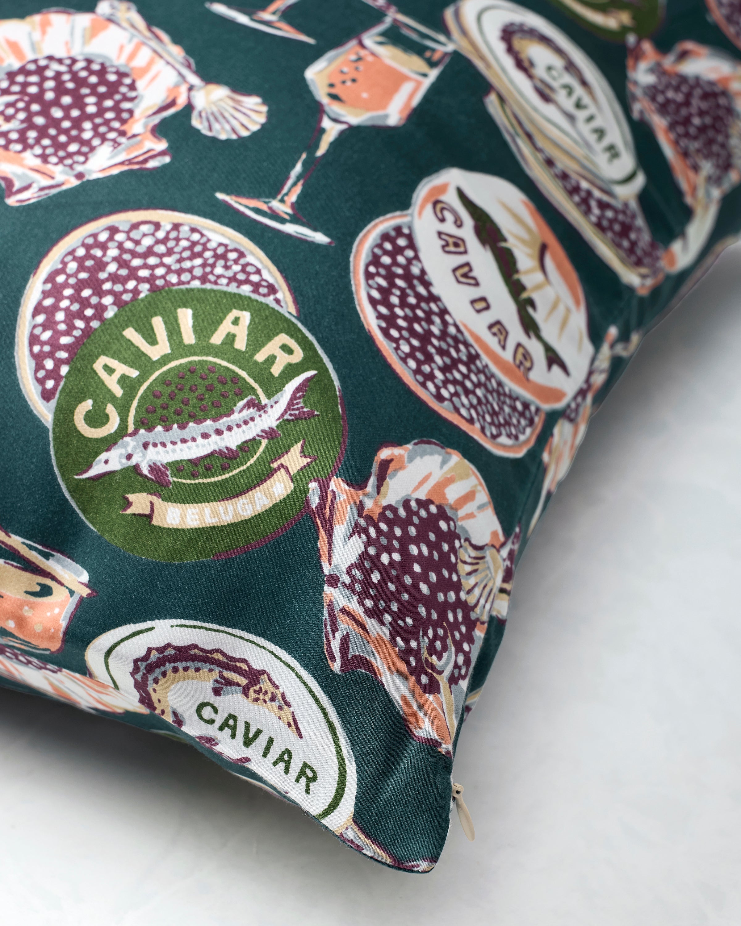 Champagne & Caviar - Eco Satin Pillowcase - Peacock Feather