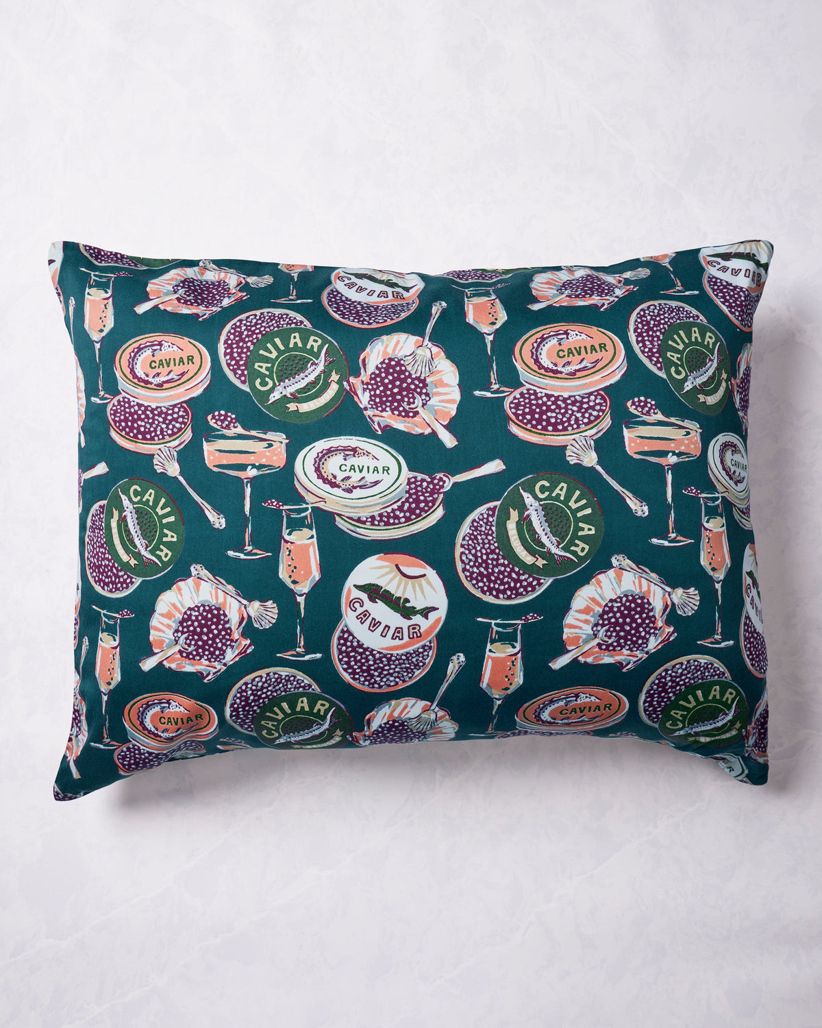 Champagne & Caviar - Eco Satin Pillowcase - Peacock Feather