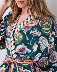 Champagne & Caviar - Eco Satin Robe - Peacock Feather