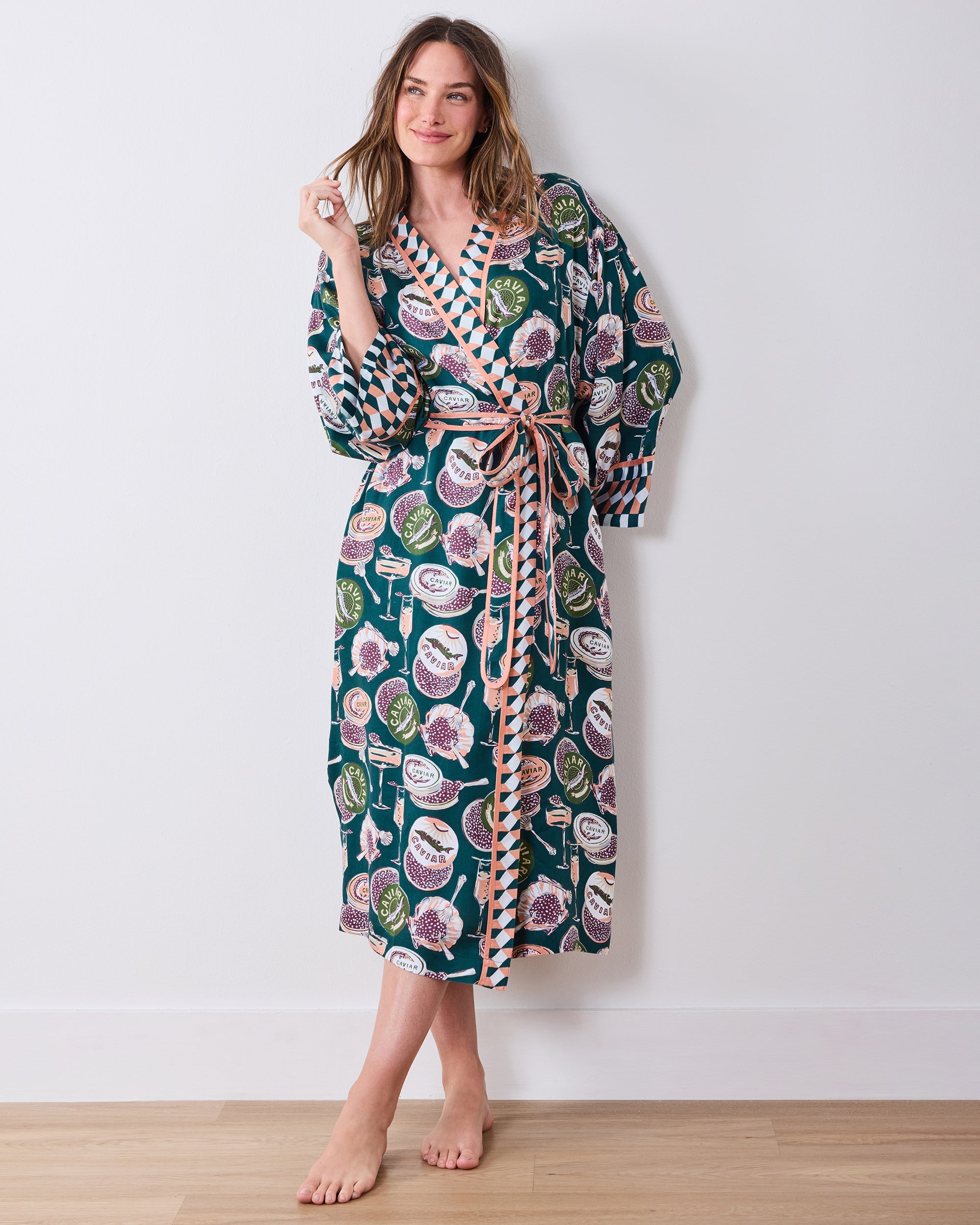 Champagne & Caviar - Eco Satin Robe & Aimee Nightie Bundle - Peacock Feather