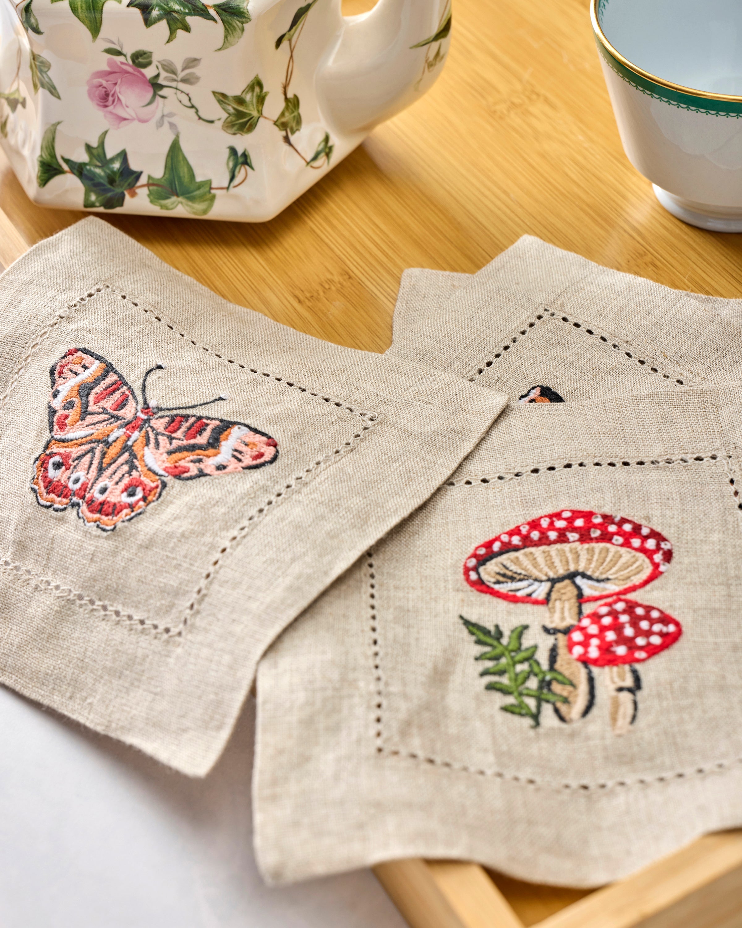 Butterfly Forager - Cocktail Napkins & Tea Towels Bundle - Rosewood