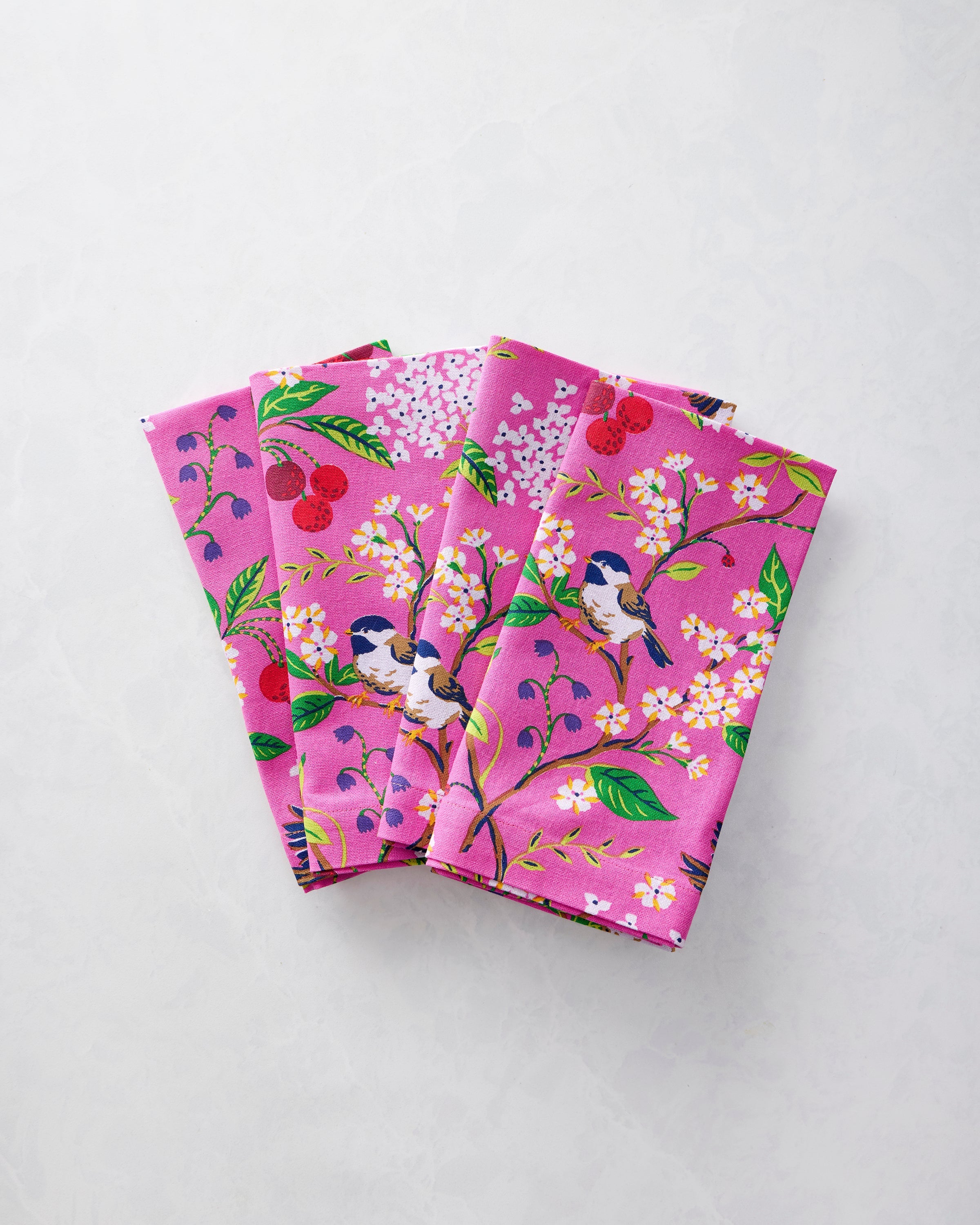 Bird & Blossom - Print Napkins Set of 4 - Fuchsia Berry