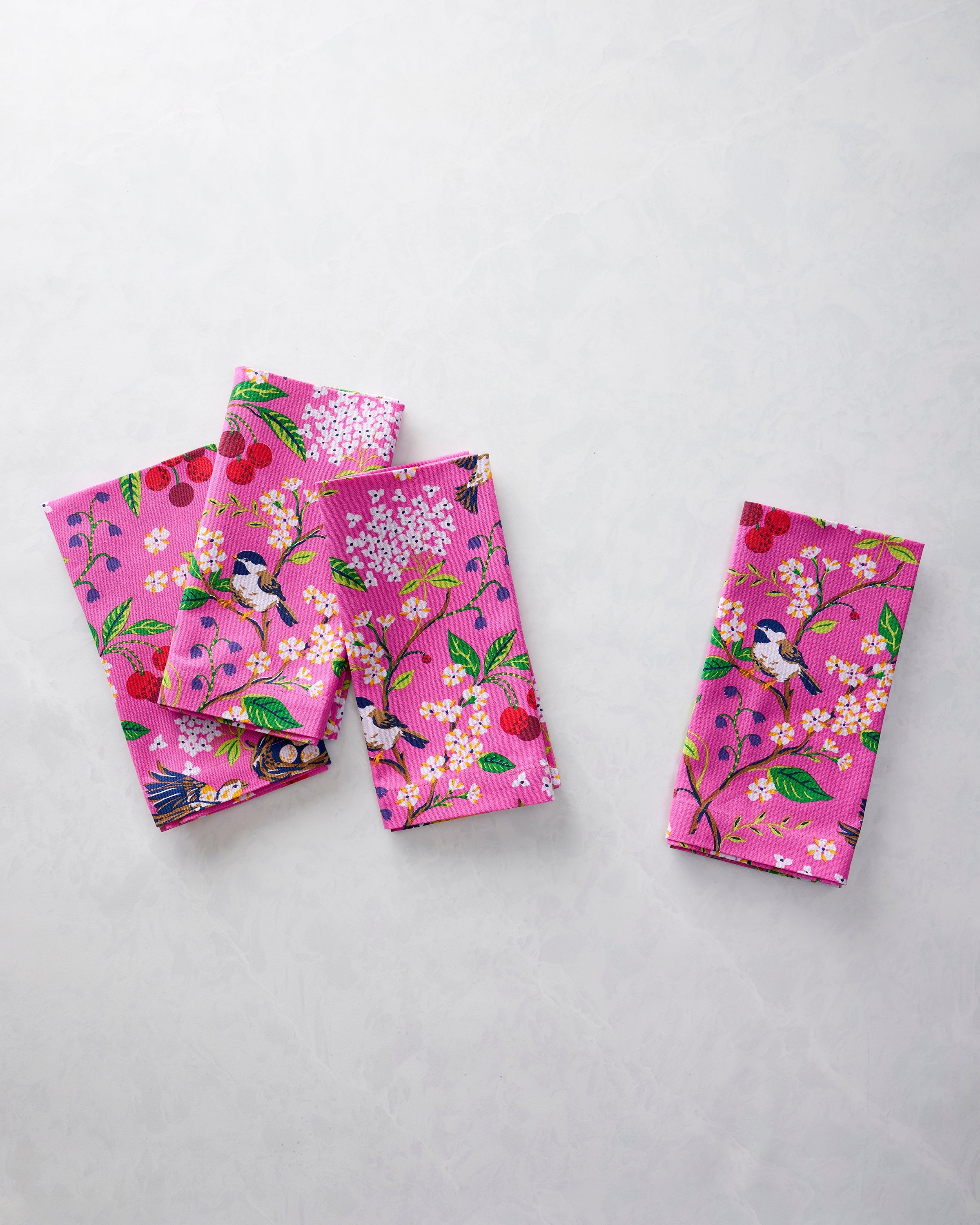 Bird & Blossom - Print Napkins Set of 4 - Fuchsia Berry