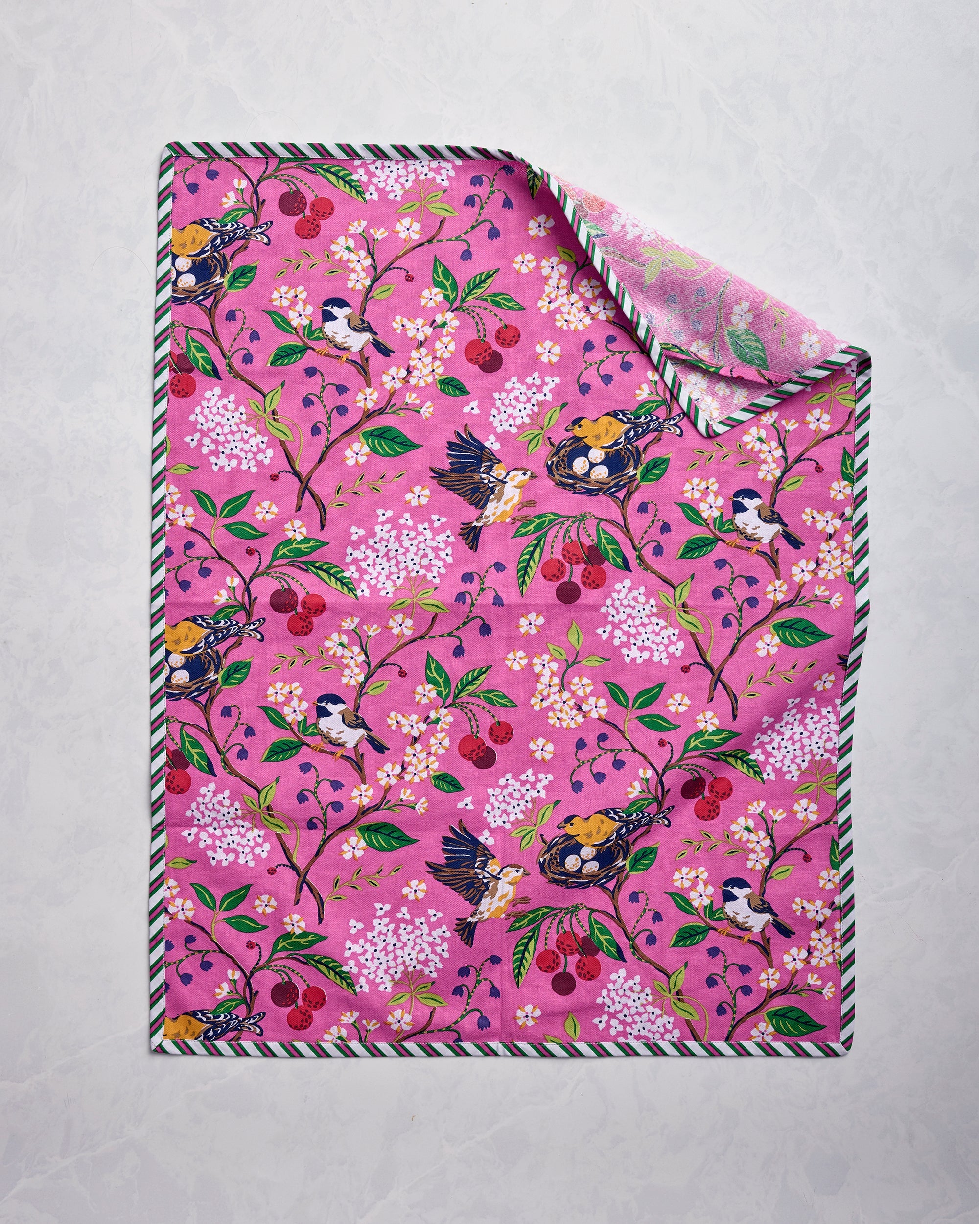 Bird & Blossom - Tea Towels Set of 2 - Fuchsia Berry
