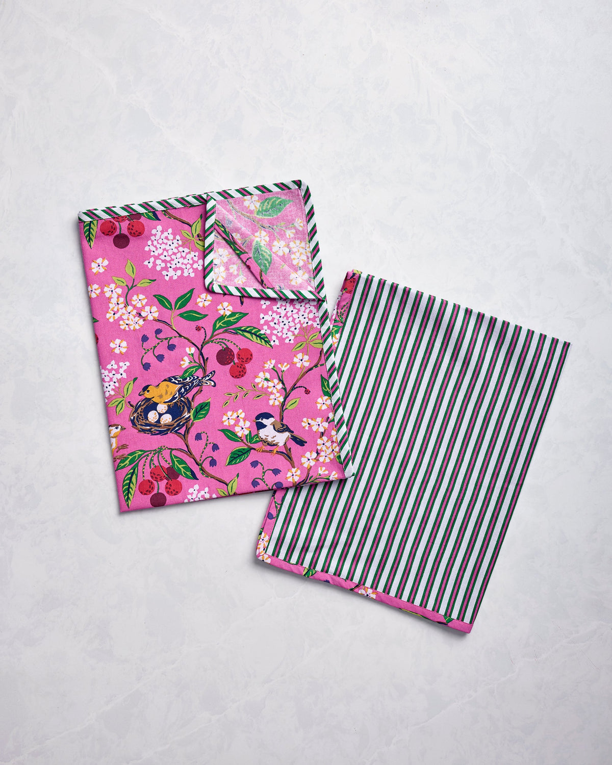 Bird & Blossom - Tea Towels Set of 2 - Fuchsia Berry