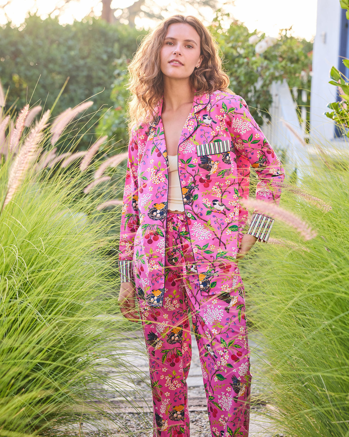 Bird & Blossom - Long PJ Set - Fuchsia Berry