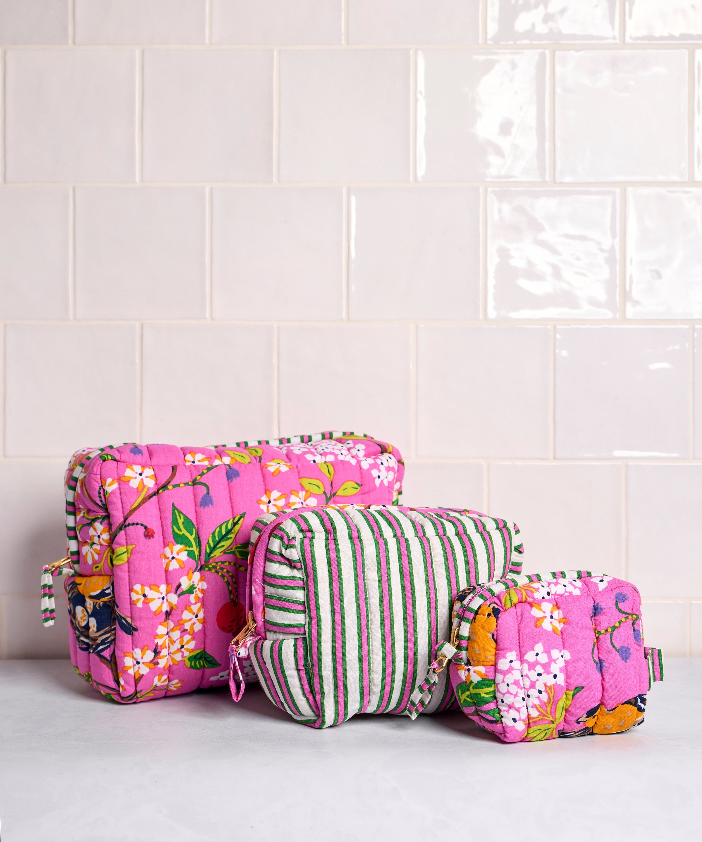 Bird & Blossom - Three's Best Pouch Set - Fuchsia Berry