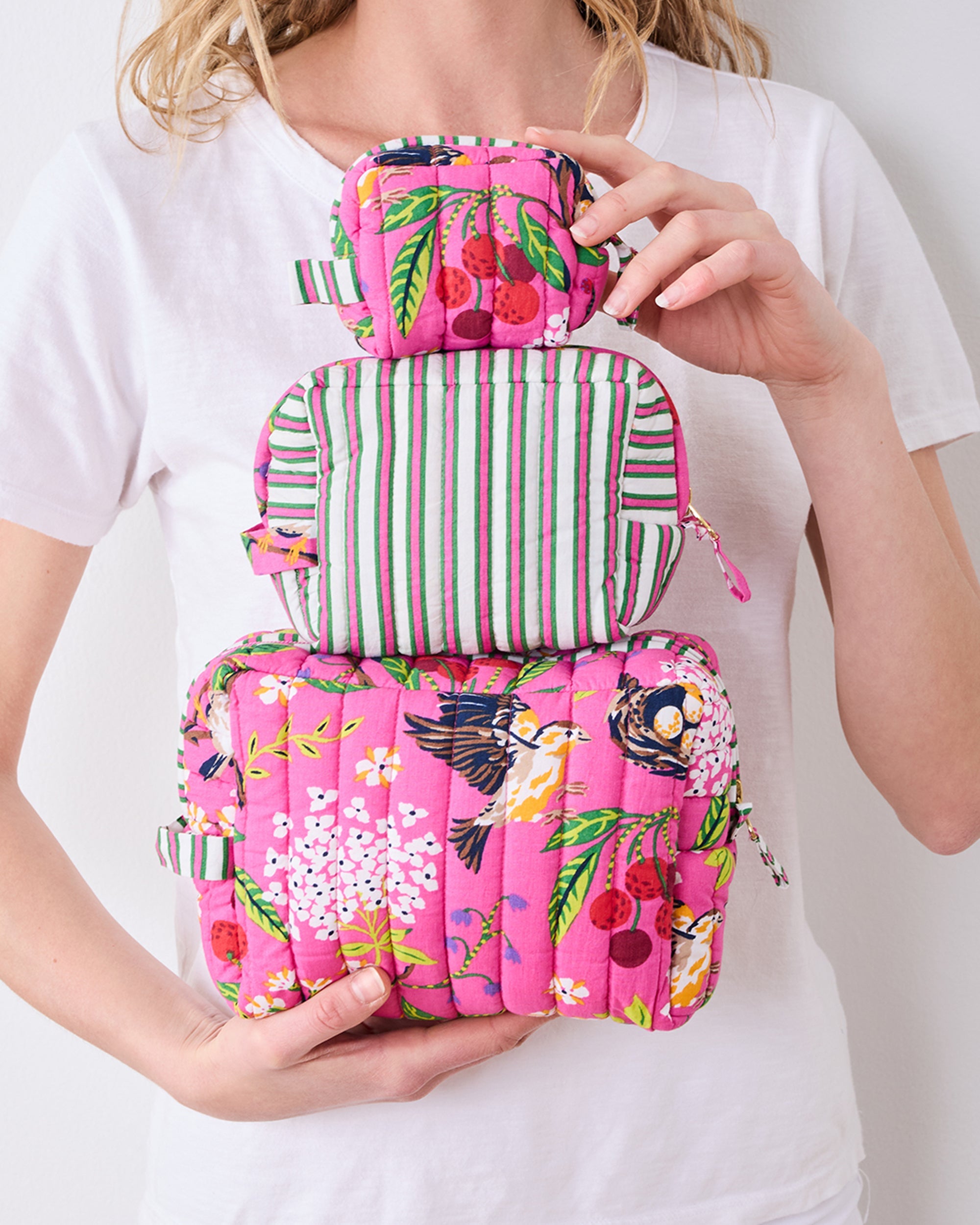 Bird & Blossom - Three's Best Pouch Set - Fuchsia Berry