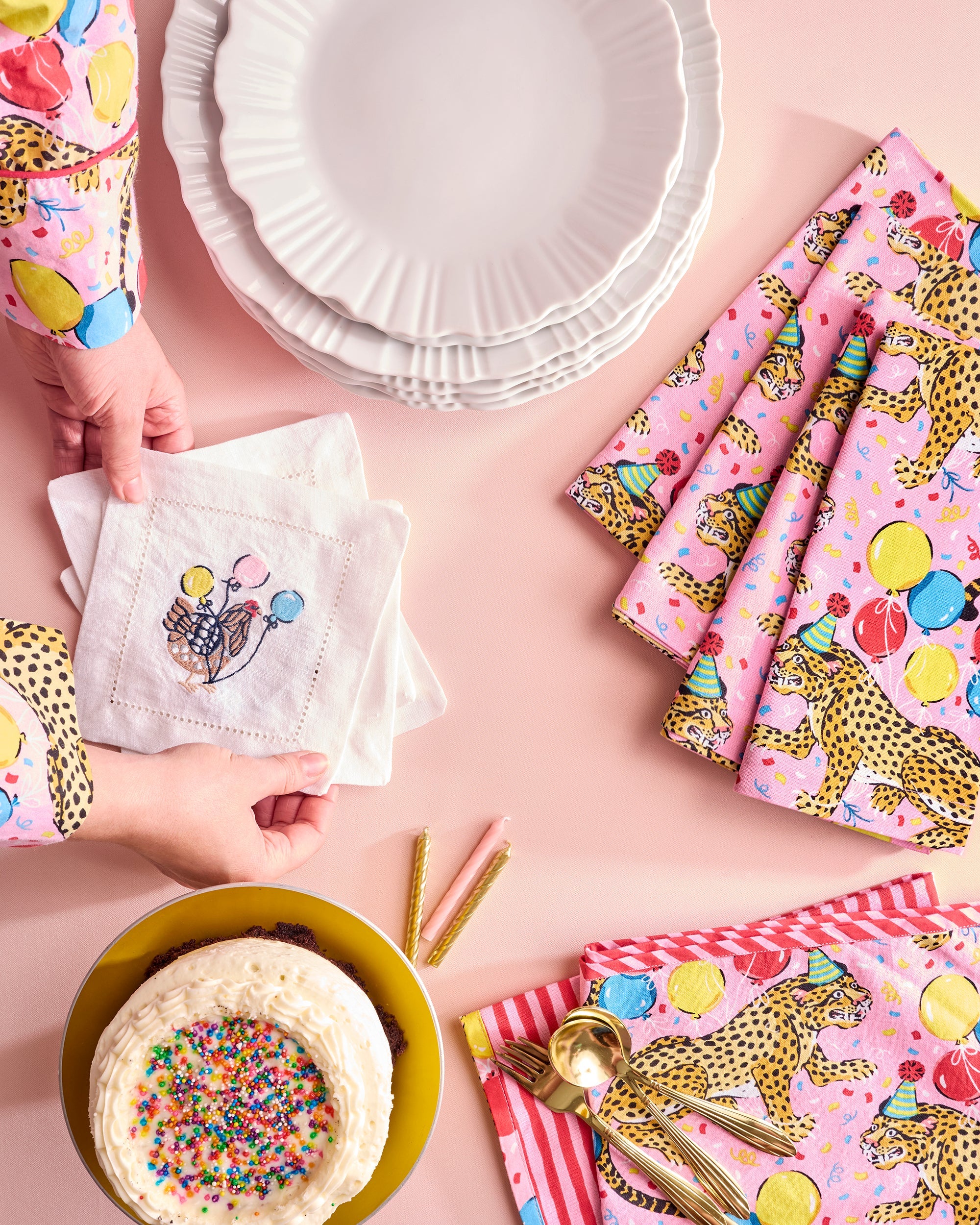 Birthday Bagheera - Tea Towels Set Of 2 - Pink Confetti