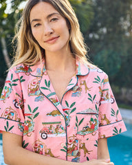Cabana Cats - Short Sleeve Top & Cropped Pants Set - Peach Daiquiri