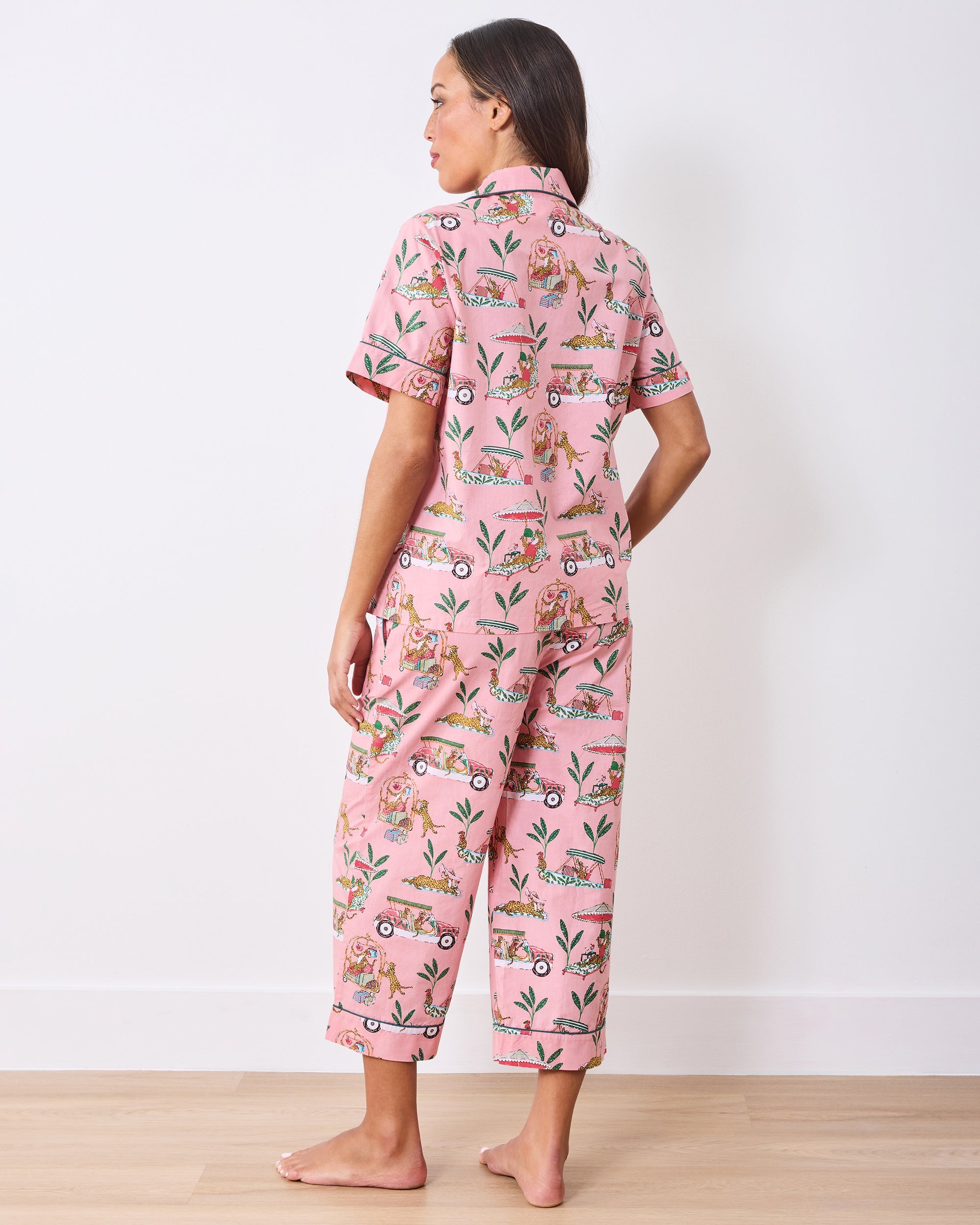 Cabana Cats - Short Sleeve Top & Cropped Pants Set - Peach Daiquiri