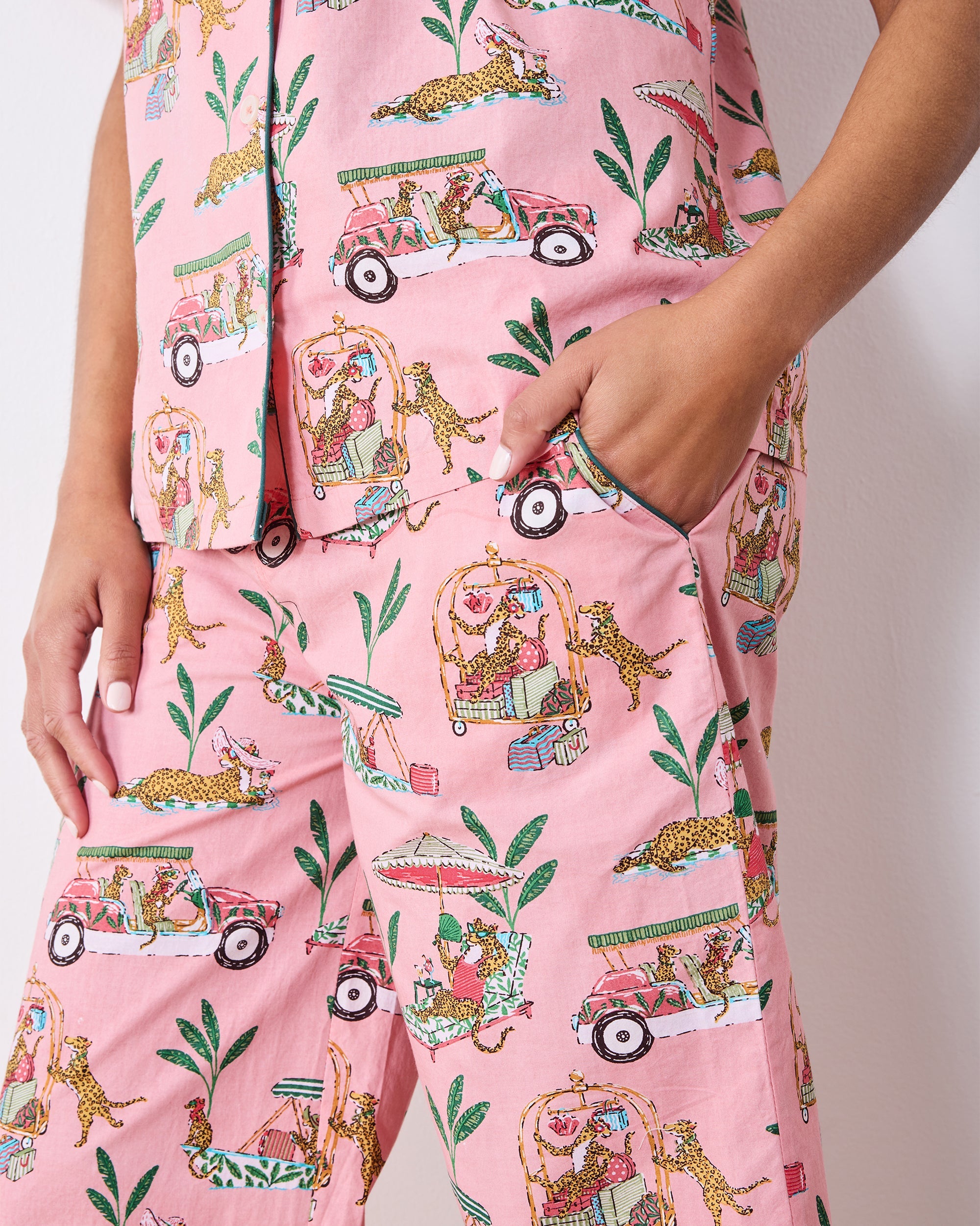 Cabana Cats - Short Sleeve Top & Cropped Pants Set - Peach Daiquiri
