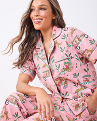Cabana Cats - Short Sleeve Top & Cropped Pants Set - Peach Daiquiri