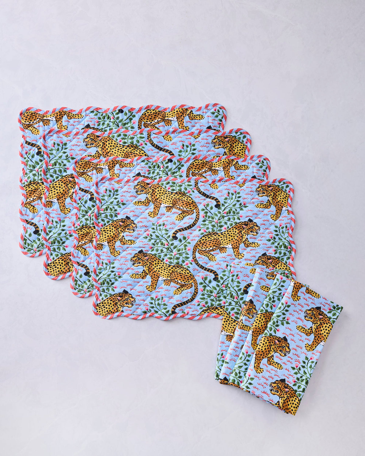 Bagheera - Set of 4 Placemats & Napkins Bundle - Pale Blue