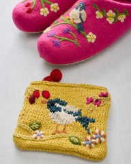 Bird & Blossom - French Knot Slippers & Pouch Bundle - Multi