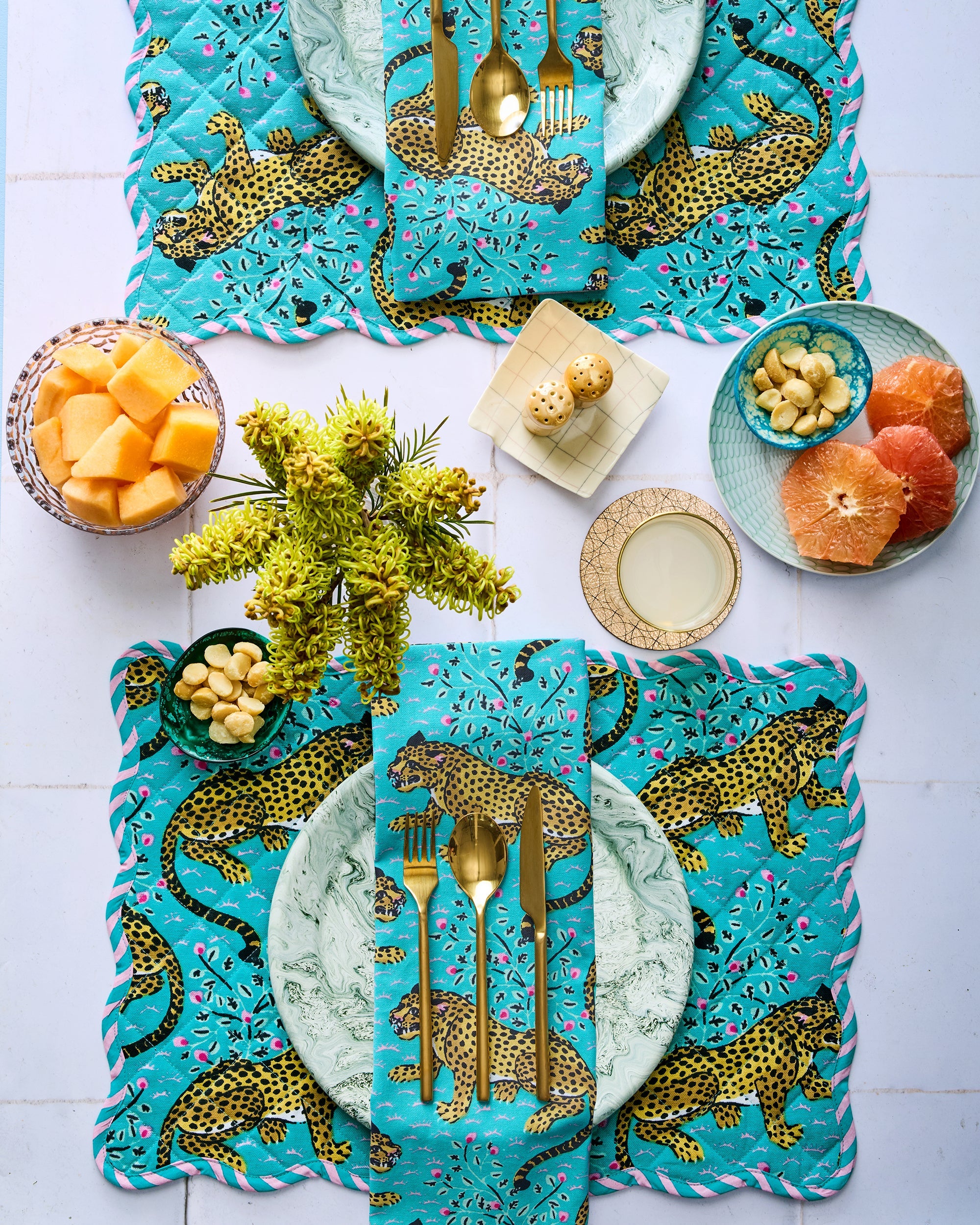 Bagheera - Set of 4 Placemats & Napkins Bundle - Turquoise