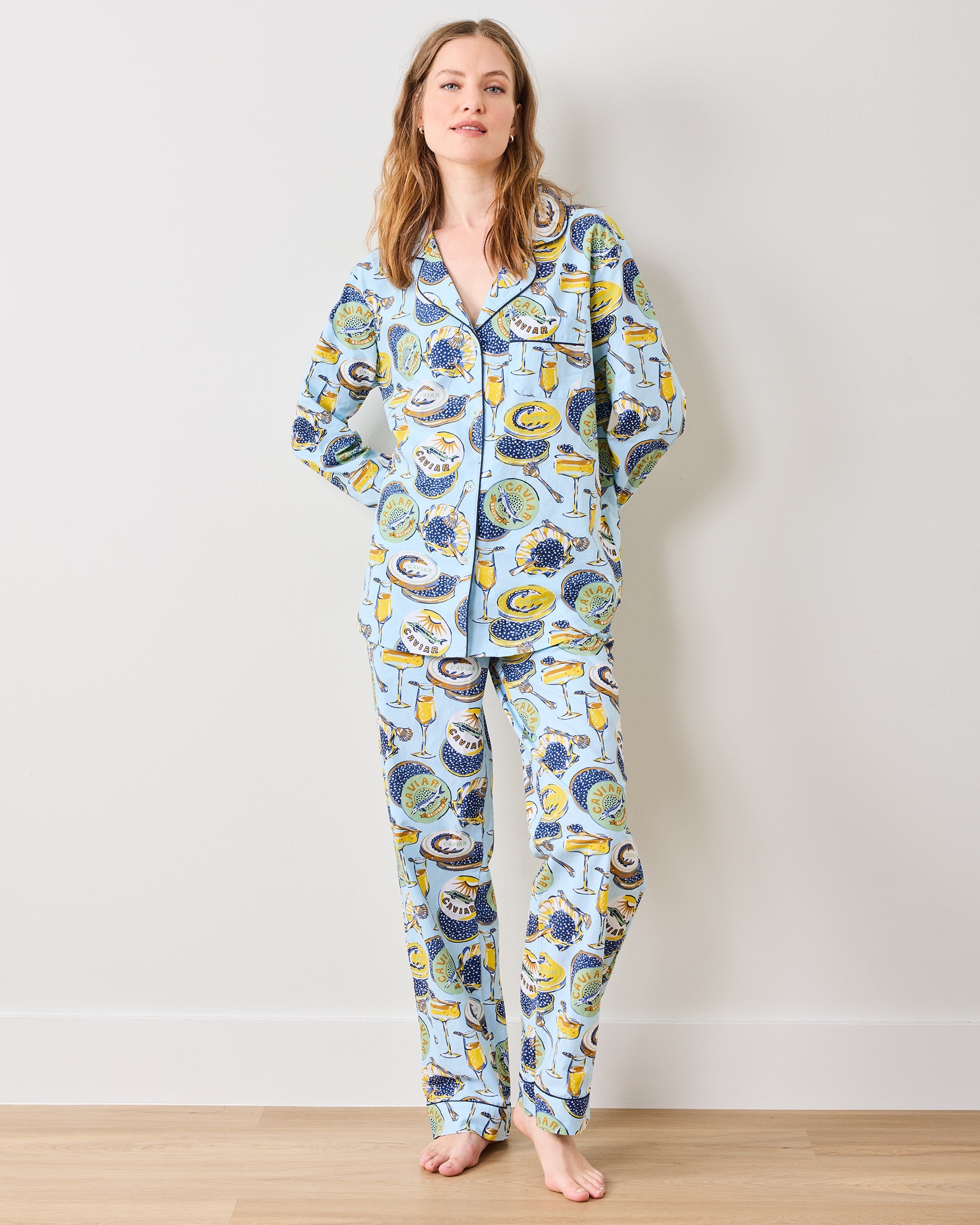 Champagne & Caviar - Long PJ Set - Pale Blue