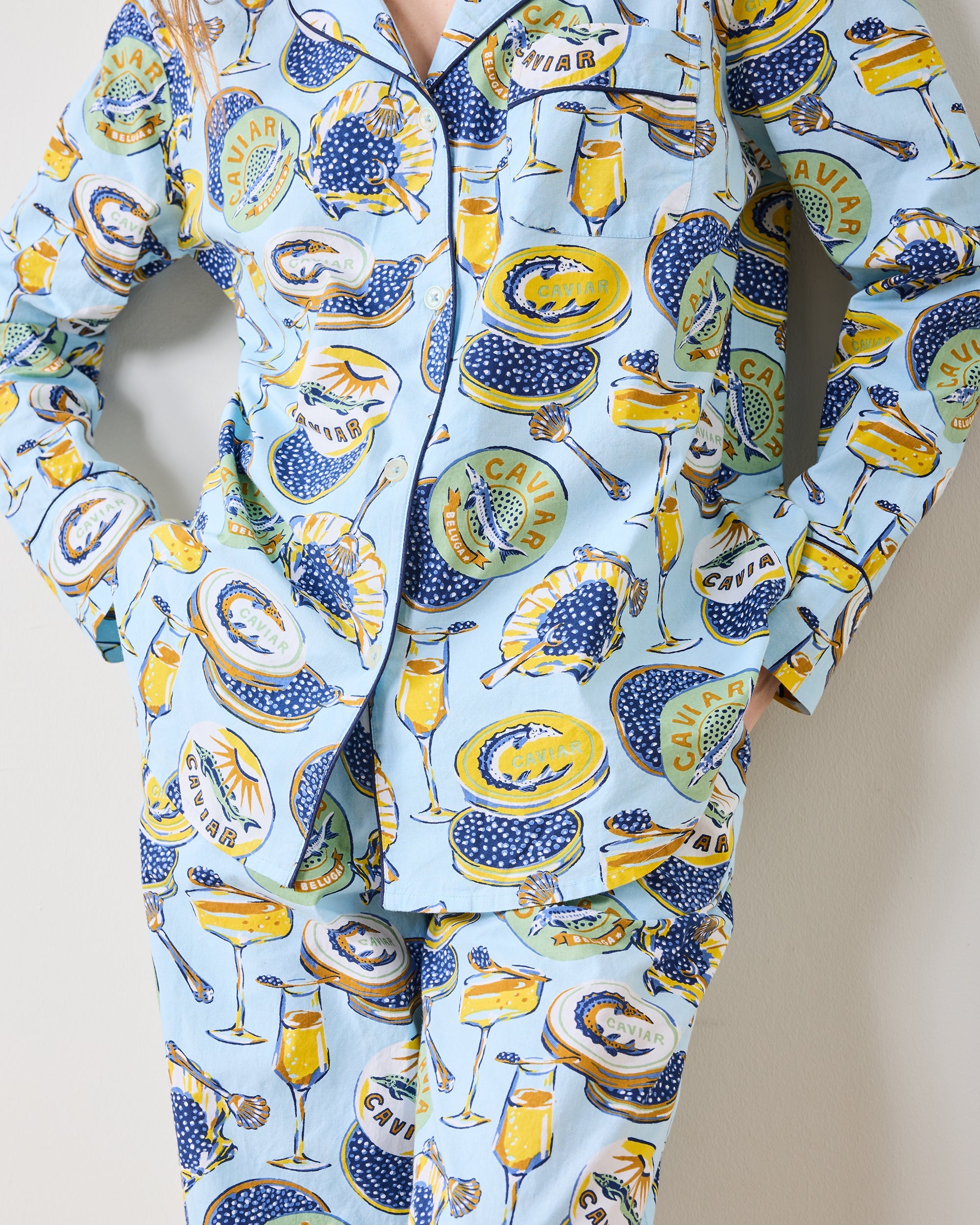 Champagne & Caviar - Petite Long PJ Set - Pale Blue