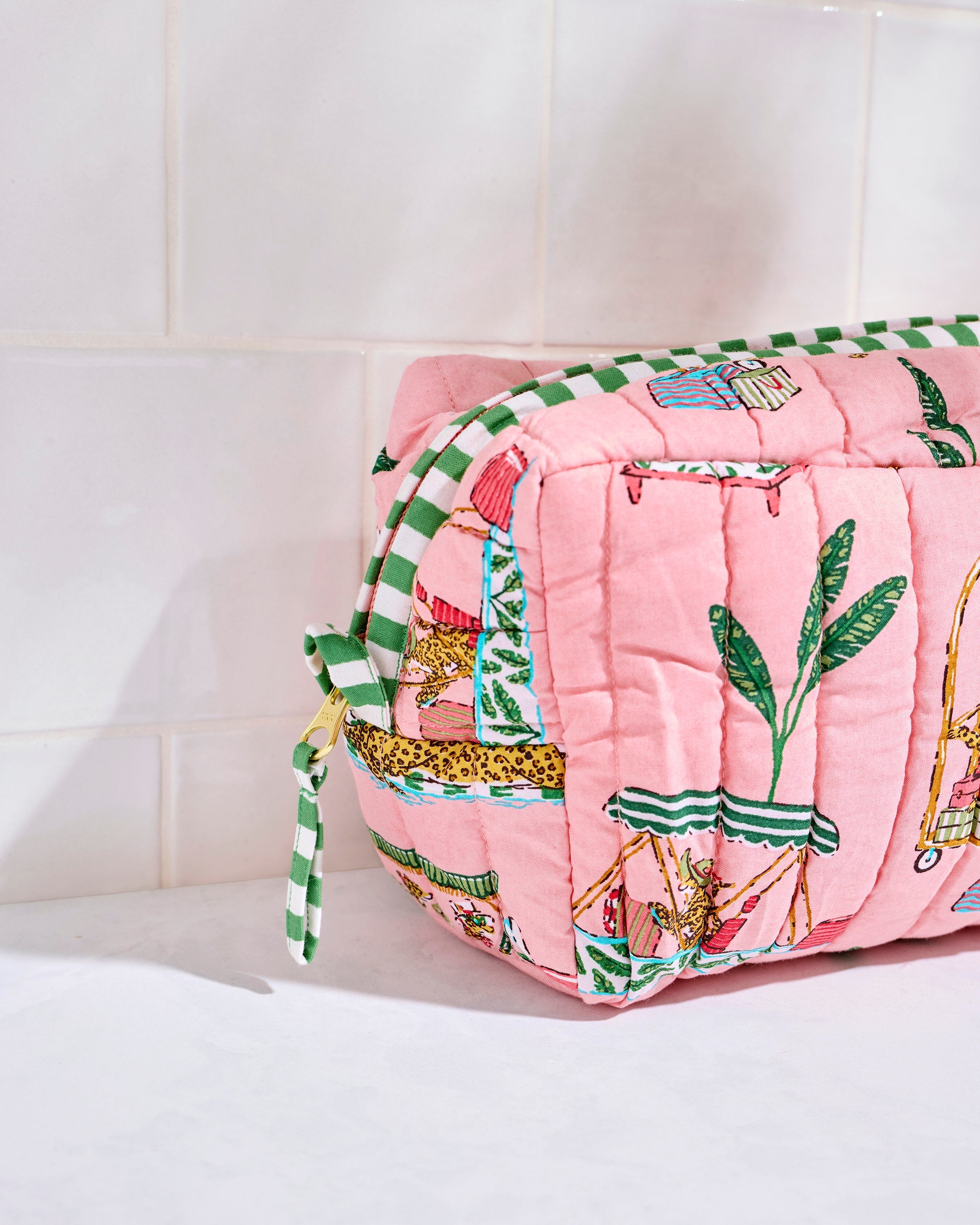 Cabana Cats - Short PJ Set & Quilted Pouch Bundle - Peach Daiquiri