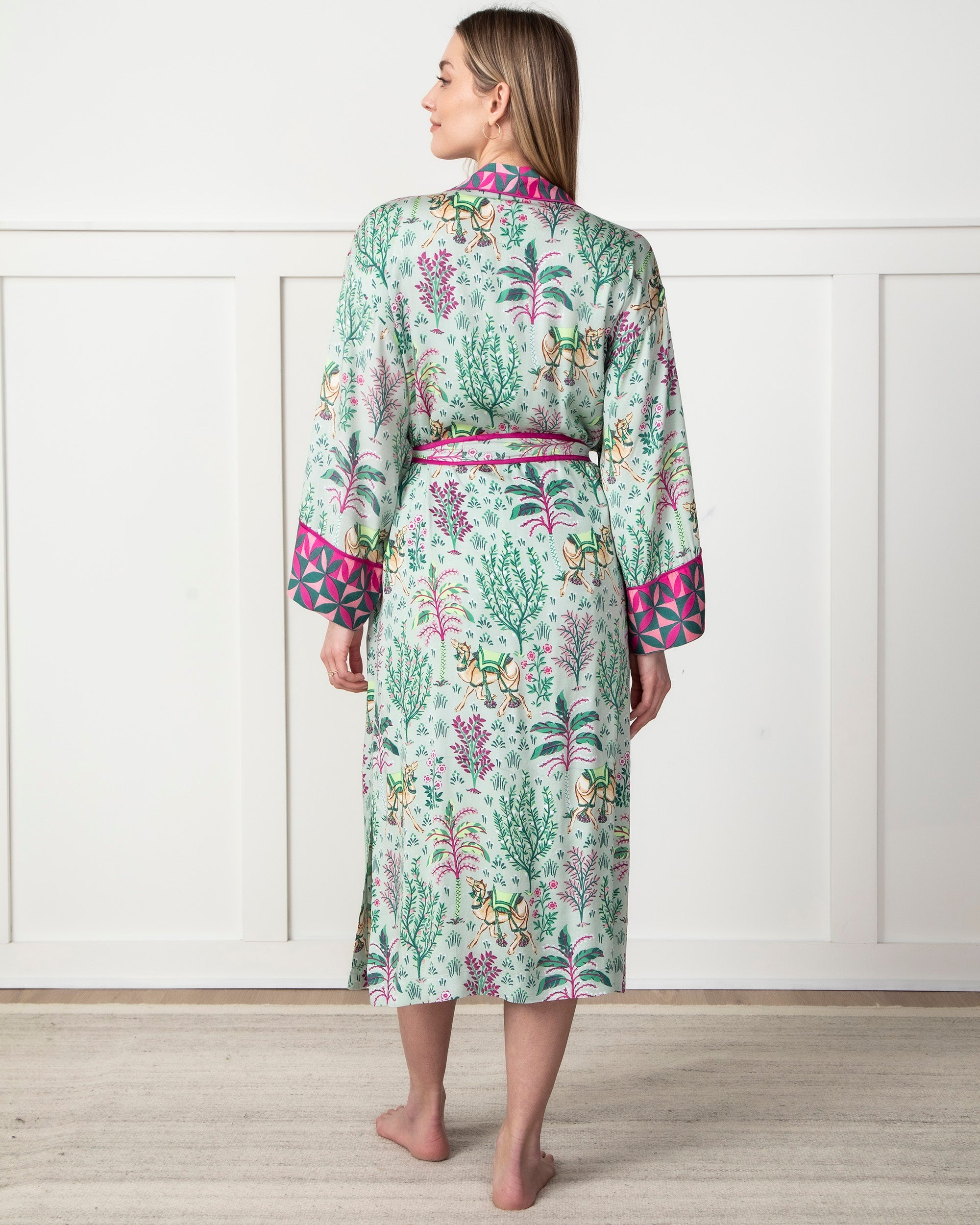Camel's Courtyard - Eco Satin Robe - Avocado