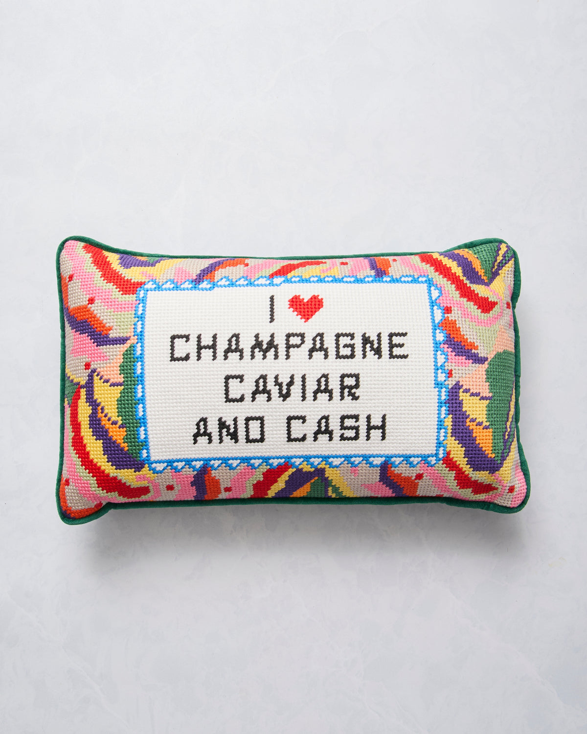 Caviar and Cash - Furbish Studio Needlepoint Pillow - Multi