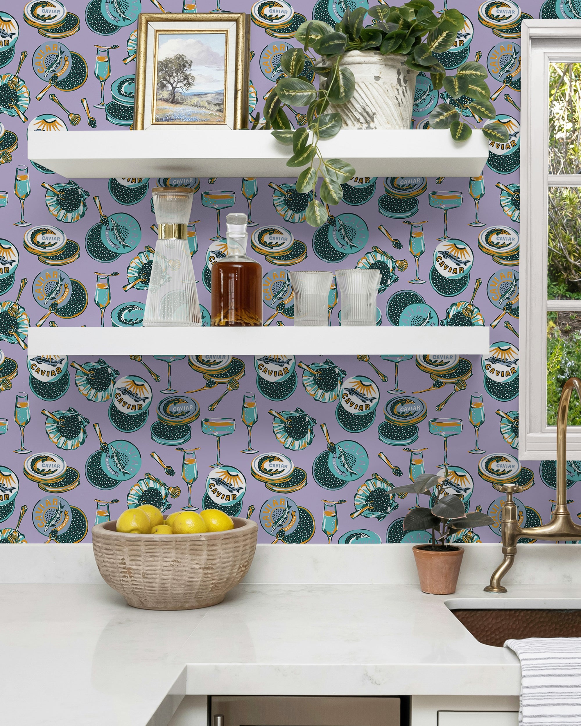 Champagne & Caviar - Peel & Stick Wallpaper - Lavender
