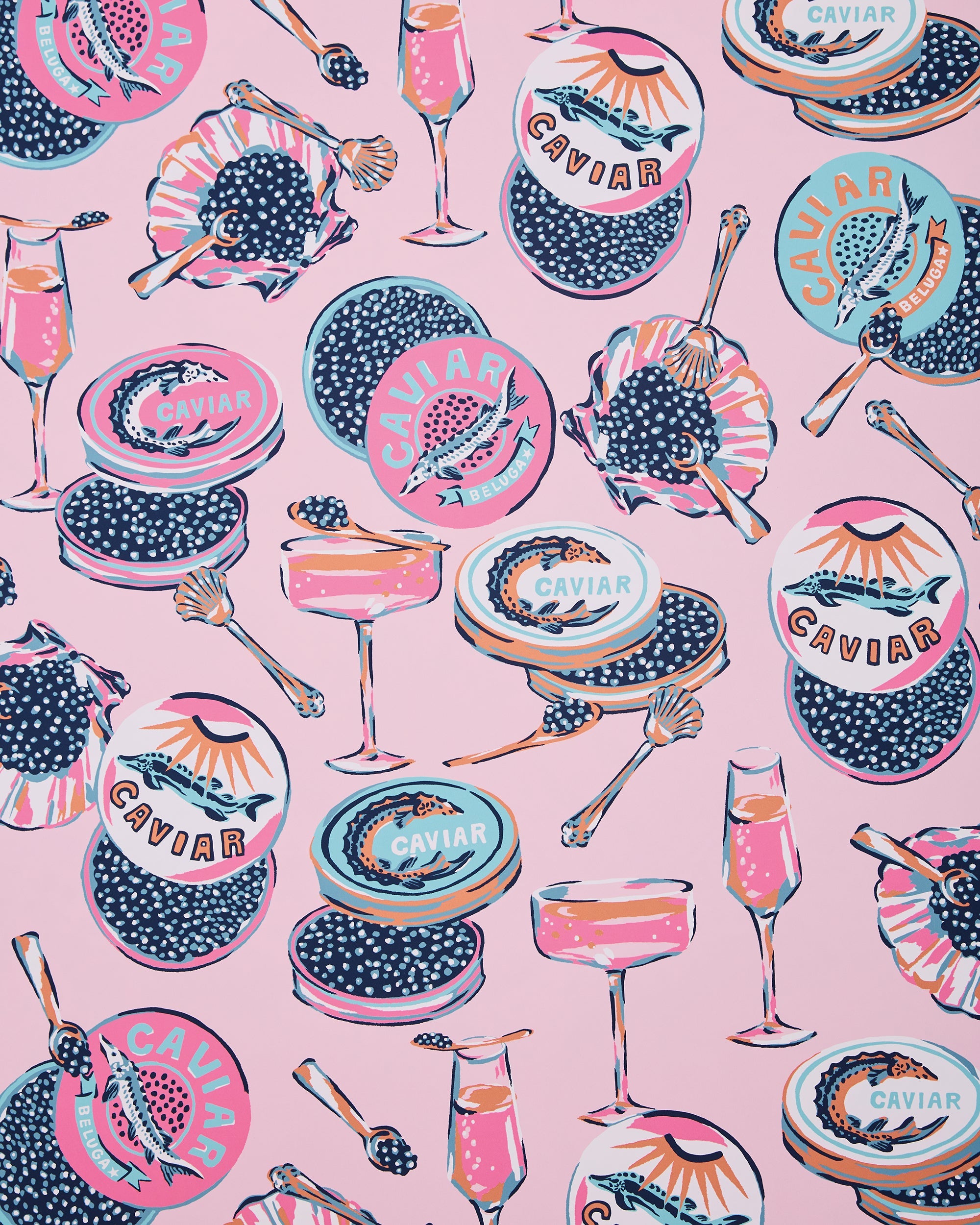 Champagne & Caviar - Peel & Stick Wallpaper - Pink