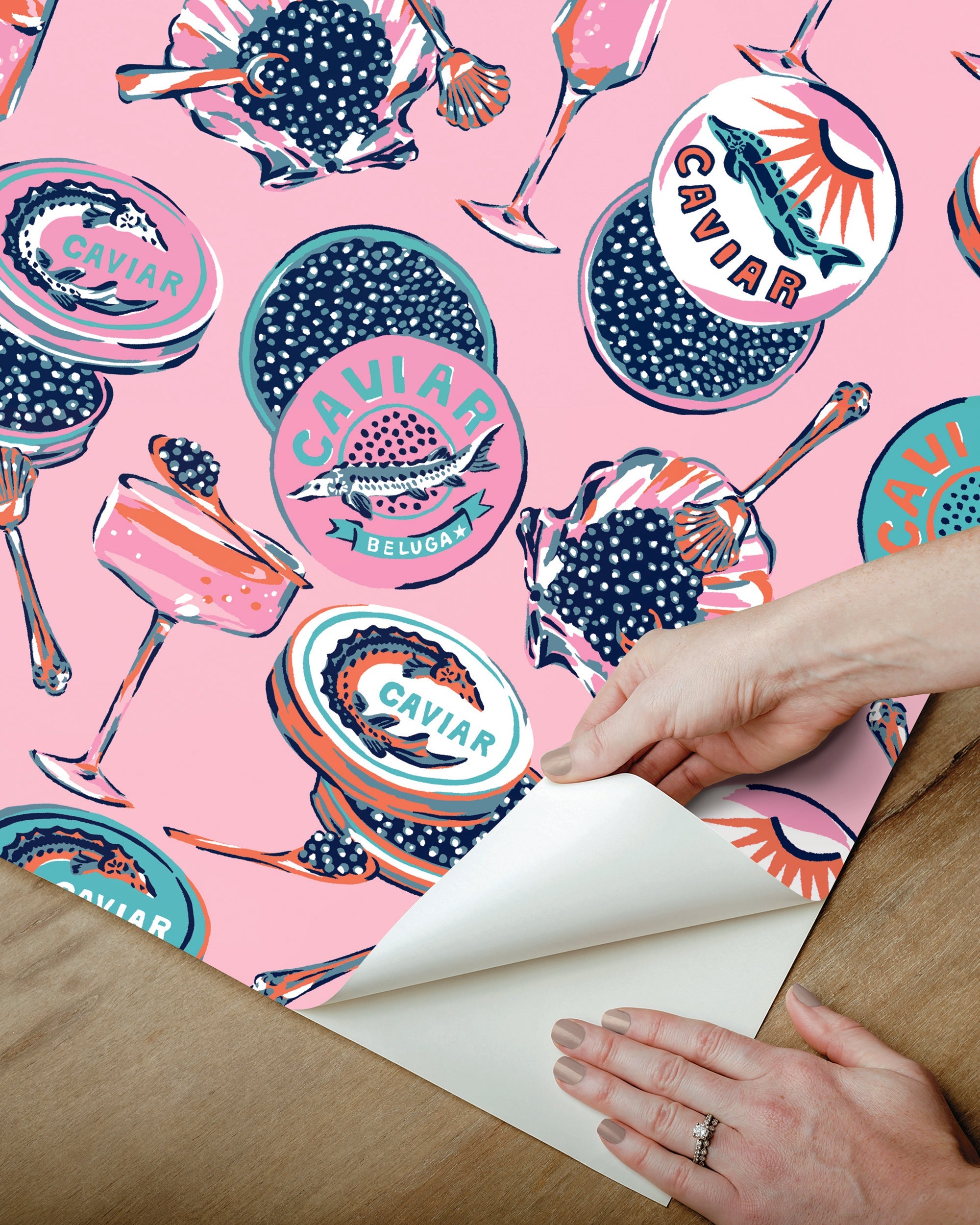 Champagne & Caviar - Peel & Stick Wallpaper - Pink