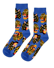 Blue Multi - Men's Wild Cat Socks - Yellow Owl Workshop