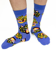 Blue Multi - Men's Wild Cat Socks - Yellow Owl Workshop