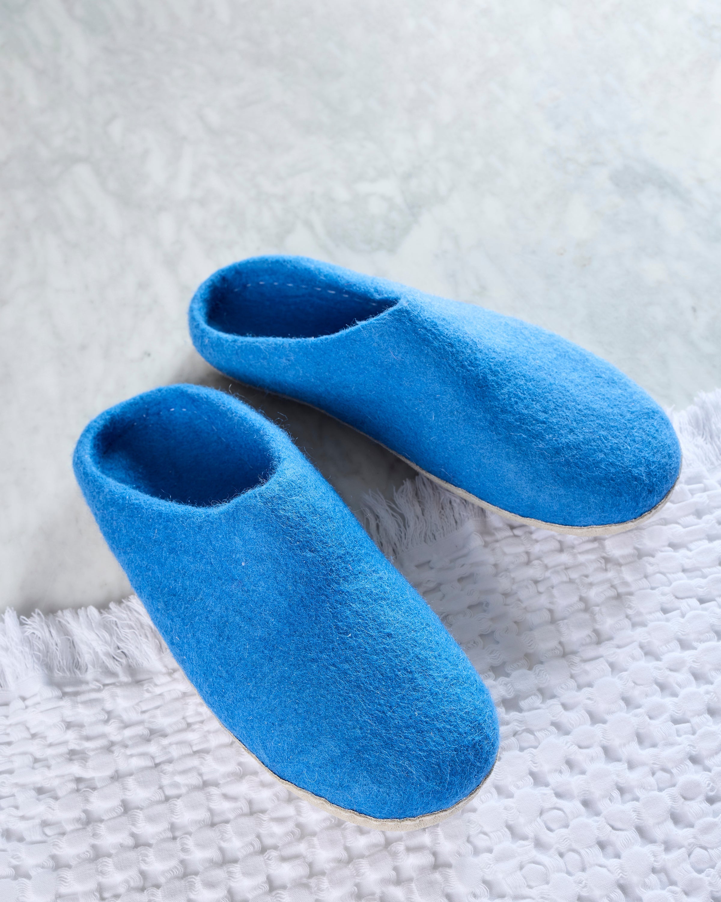 Blue - Organic Merino Wool Slippers - Fuzzy Cove