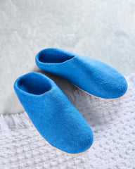 Blue - Organic Merino Wool Slippers - Fuzzy Cove