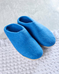 Blue - Organic Merino Wool Slippers - Fuzzy Cove